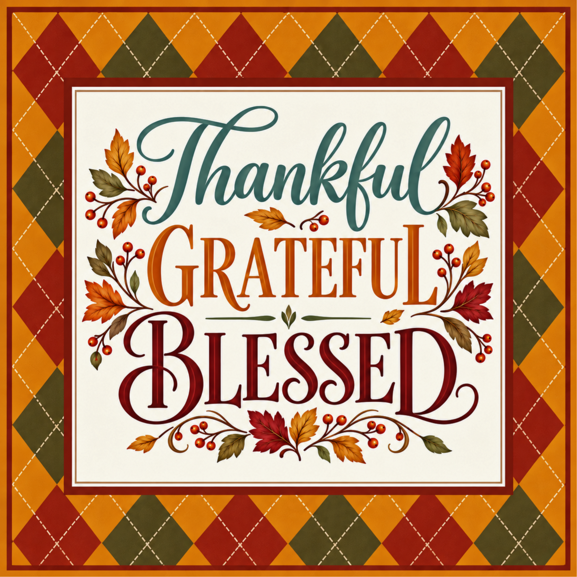 Thankful Grateful Blessed Thanksgiving Wreath Attachment,  Sign or Door Hanger