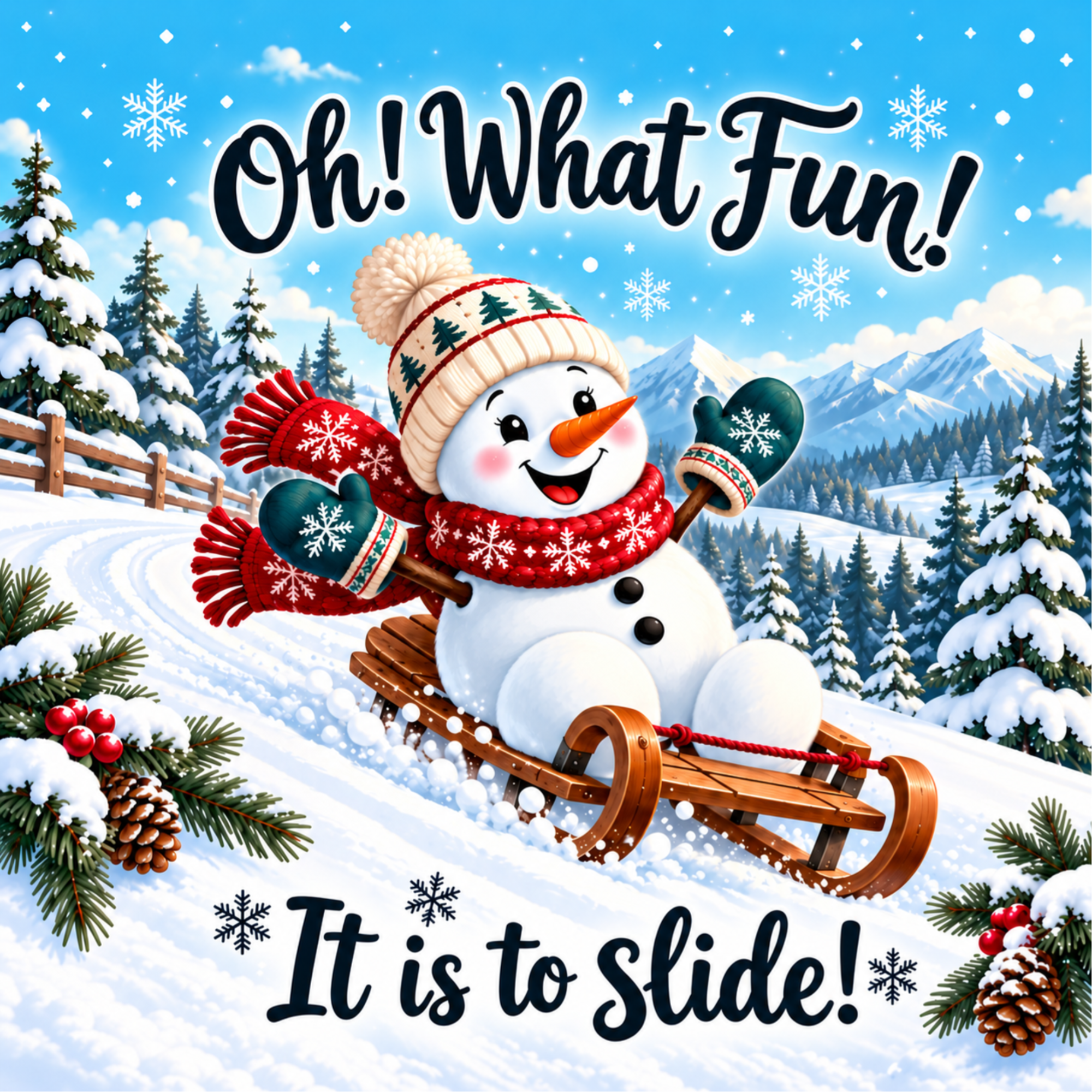 Oh What Fun It Is To Slide Winter Sign, Wreath Attachment or Door Hanger