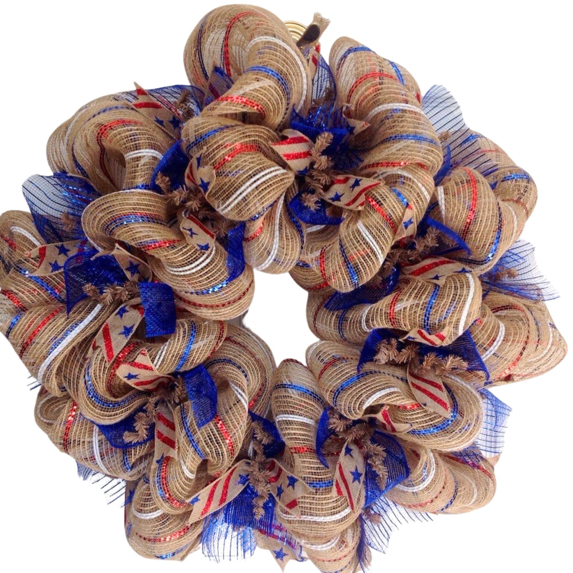Burlap Striped Patriotic Ribbon Deco Mesh Wreath