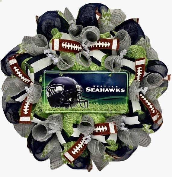 Seattle Seahawks Football Deco Mesh Handmade Wreath — What a Mesh By Diana