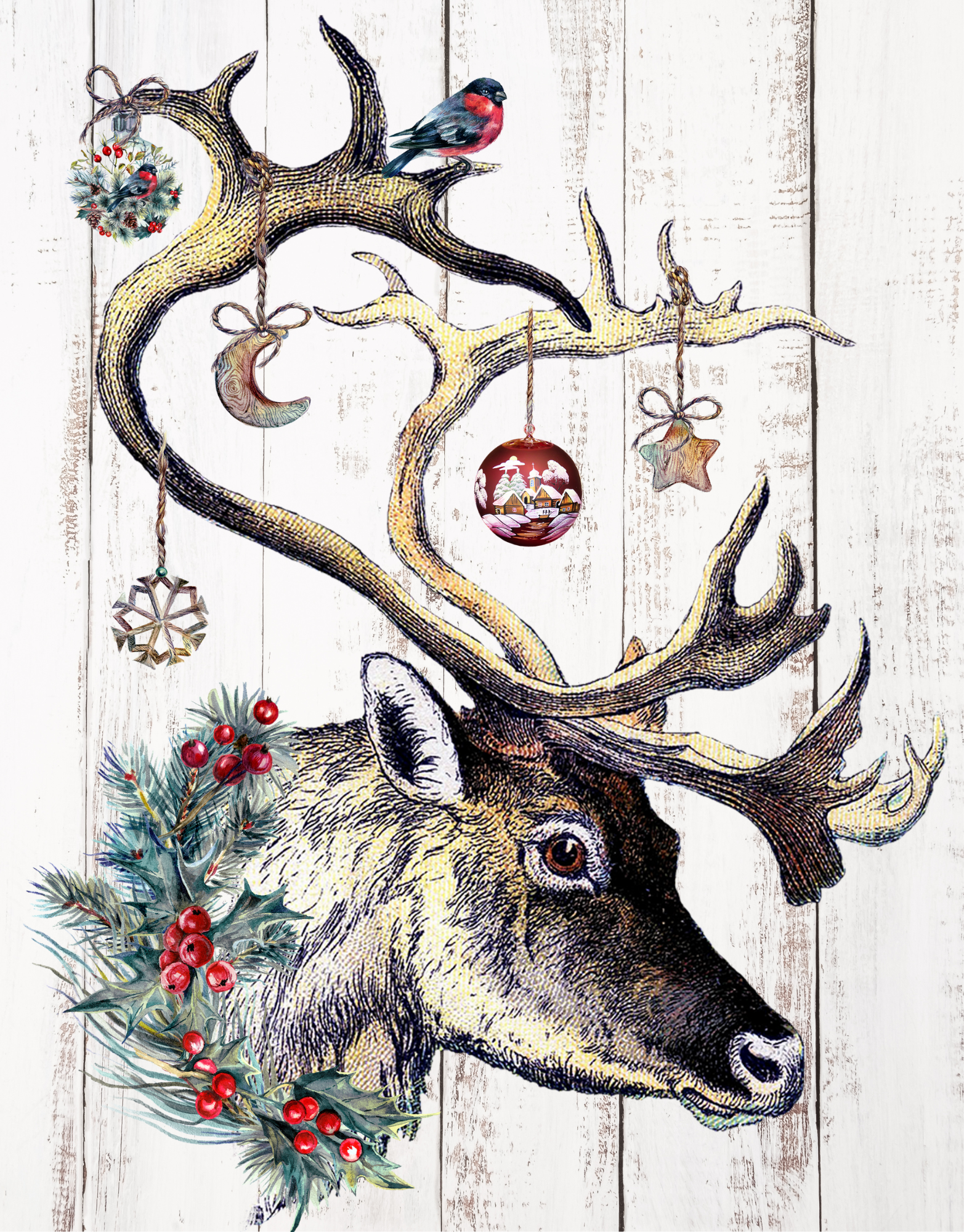 Олень как перенести. Олень для декупажа. Новогодняя открытка с оленем. Рисунок оленя на новый год. Рождественский олень рисунок.