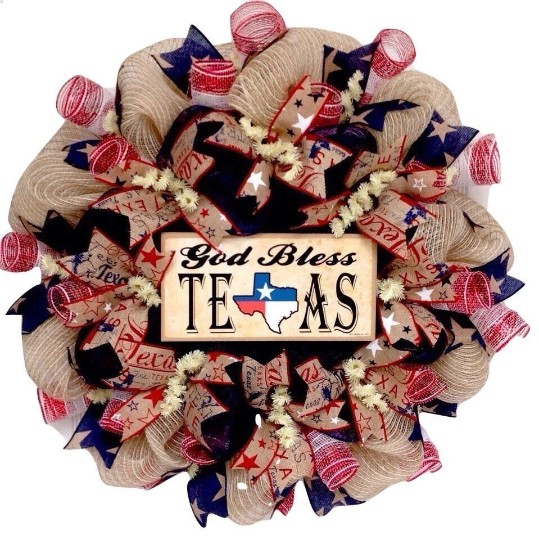God Bless Texas Handmade Deco Mesh Wreath