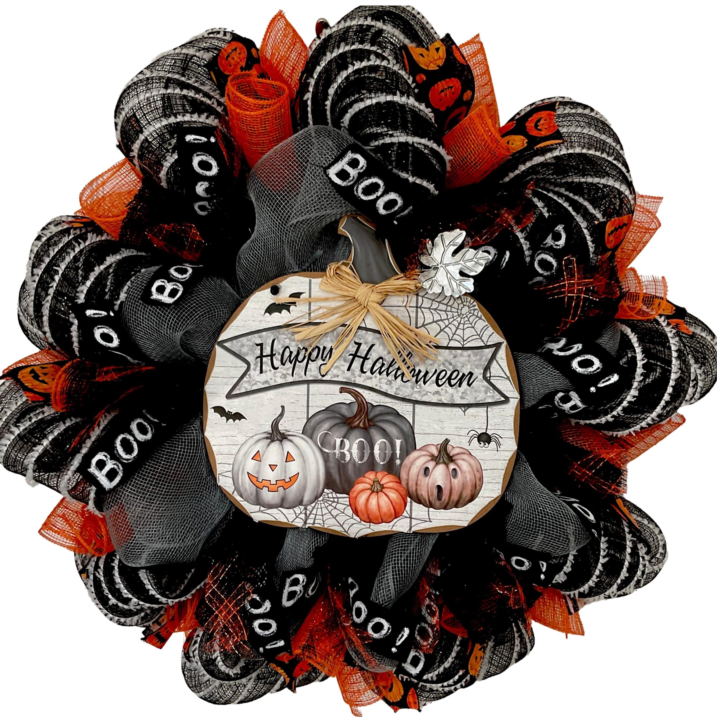 Happy Halloween Wood Pumpkin Handmade Deco Mesh Wreath — What a