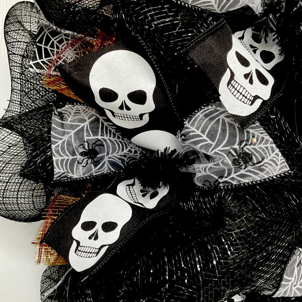 Skull Crow and Candle Halloween Deco Mesh Handmade Wreath — What a