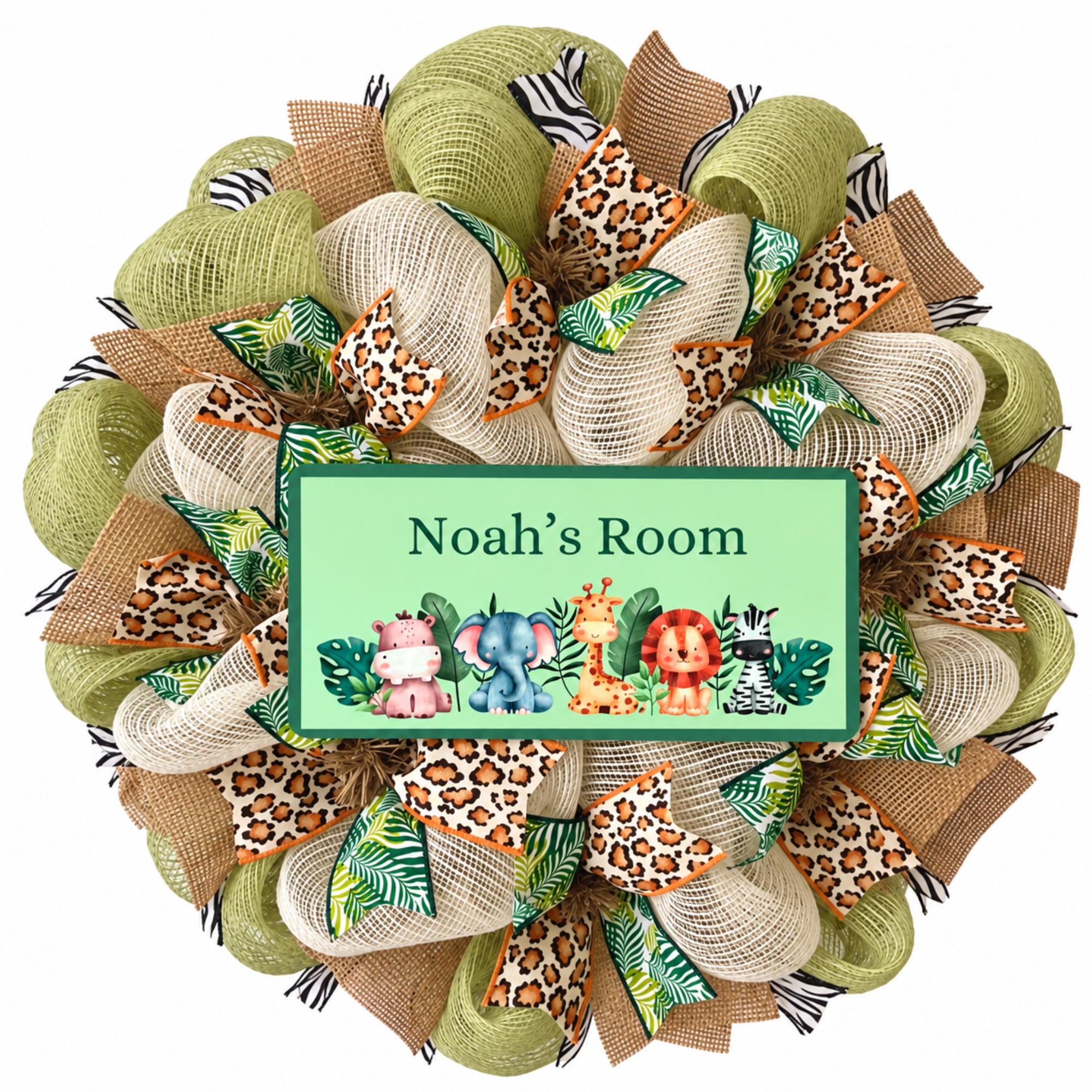 Personalized Safari Baby Handmade Deco Mesh Wreath