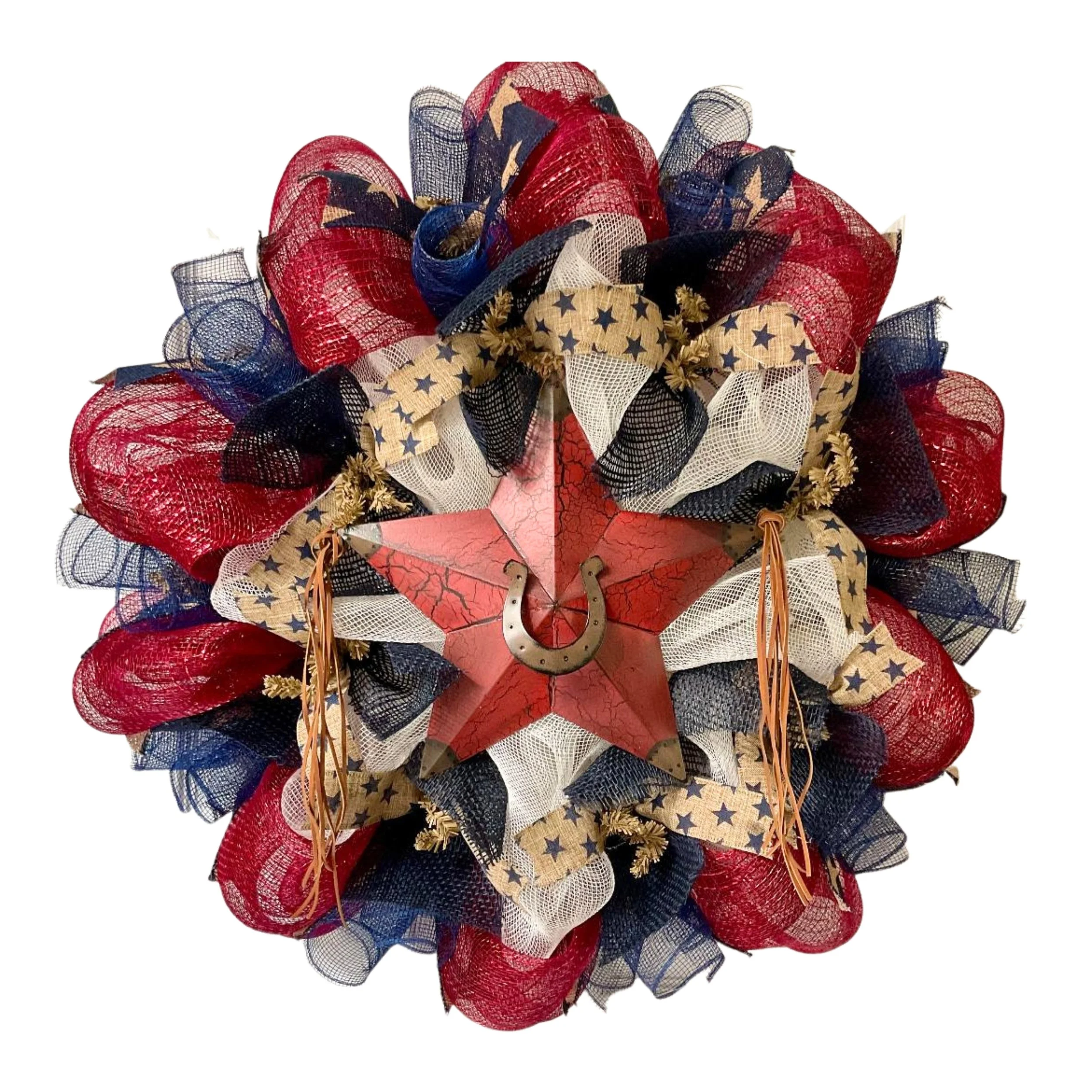 Country Western Star Patriotic Wreath Handmade Deco Mesh