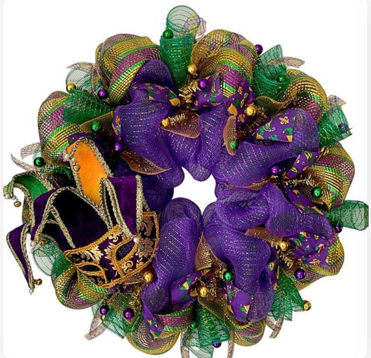 Mardi Gras Jesters Mask Wreath Handmade Deco Mesh