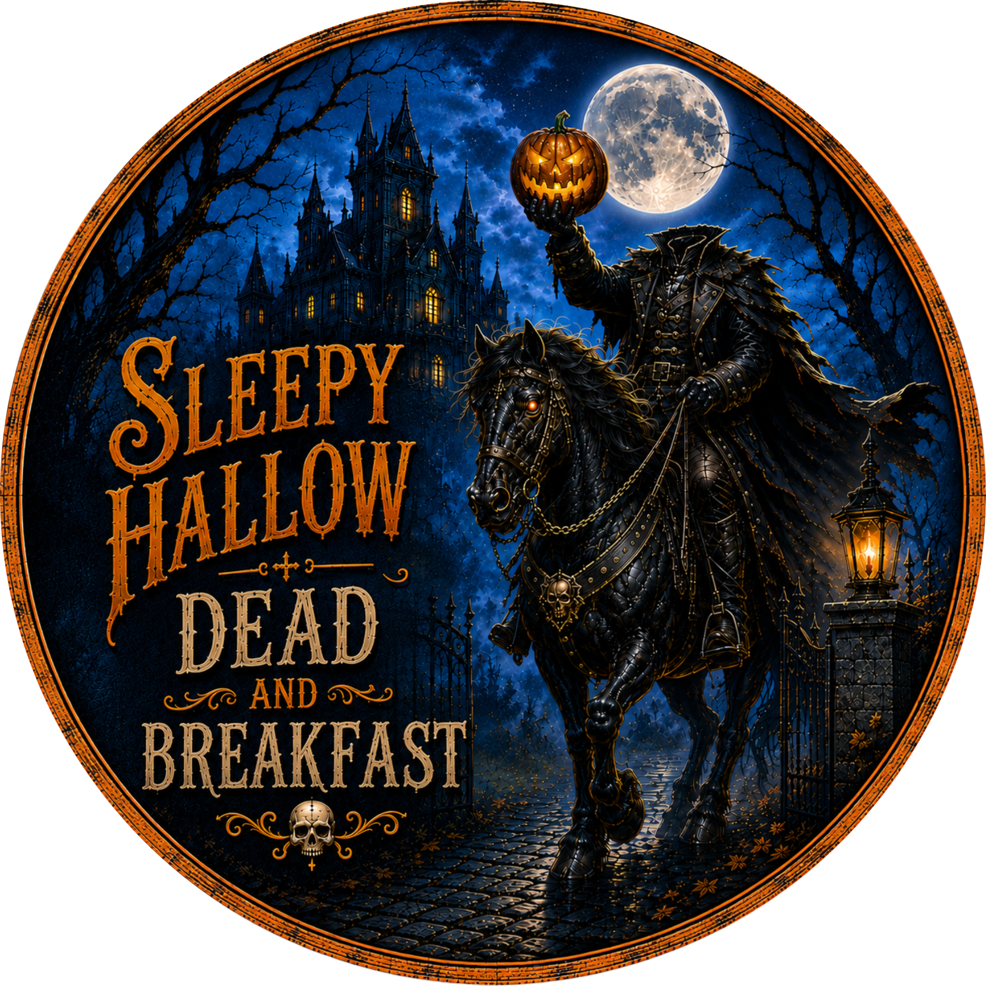 Headless Horseman Dead And Breakfast In Halloween Sign Wreath Attachment or Door Hanger
