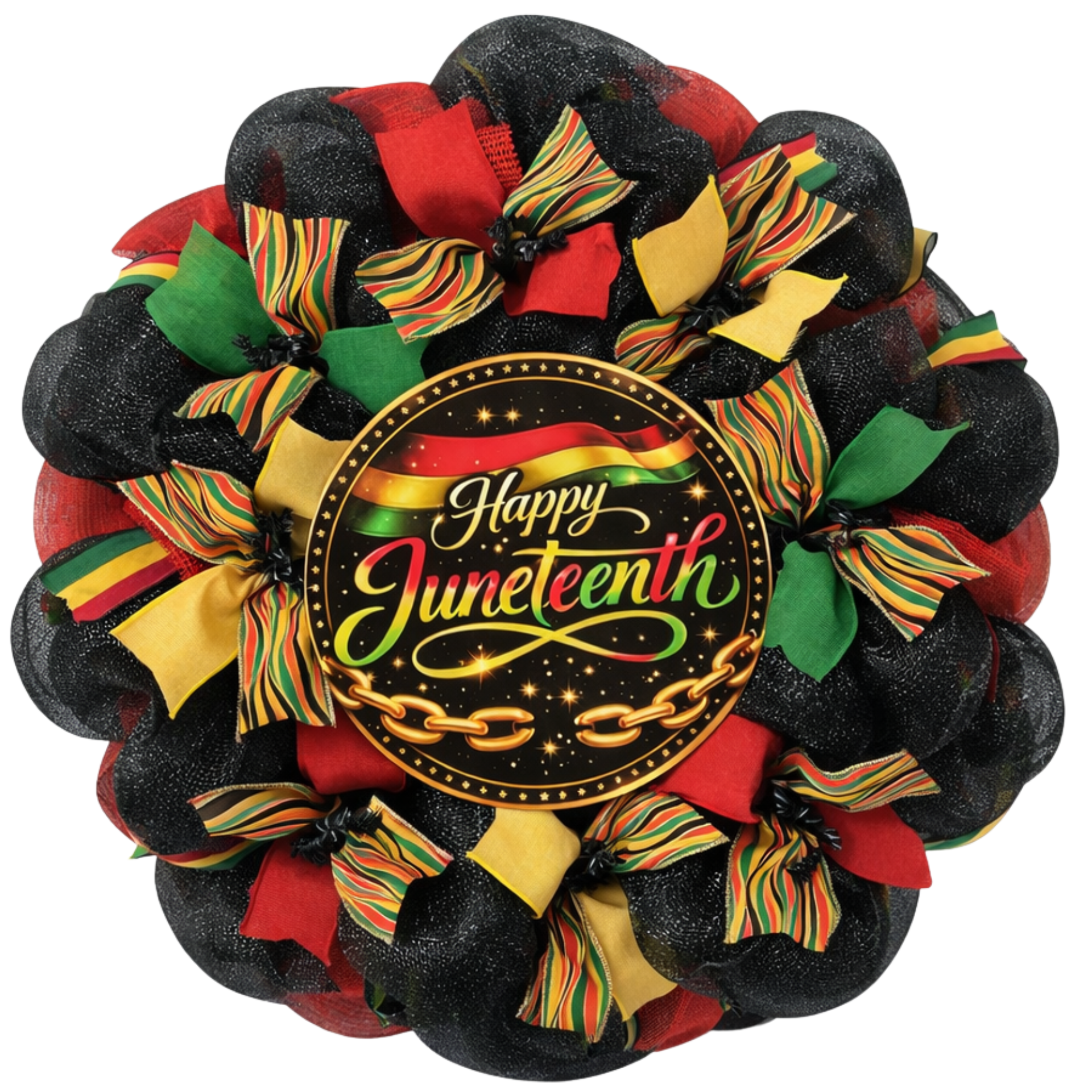 Happy Juneteenth Handmade Deco Mesh Wreath