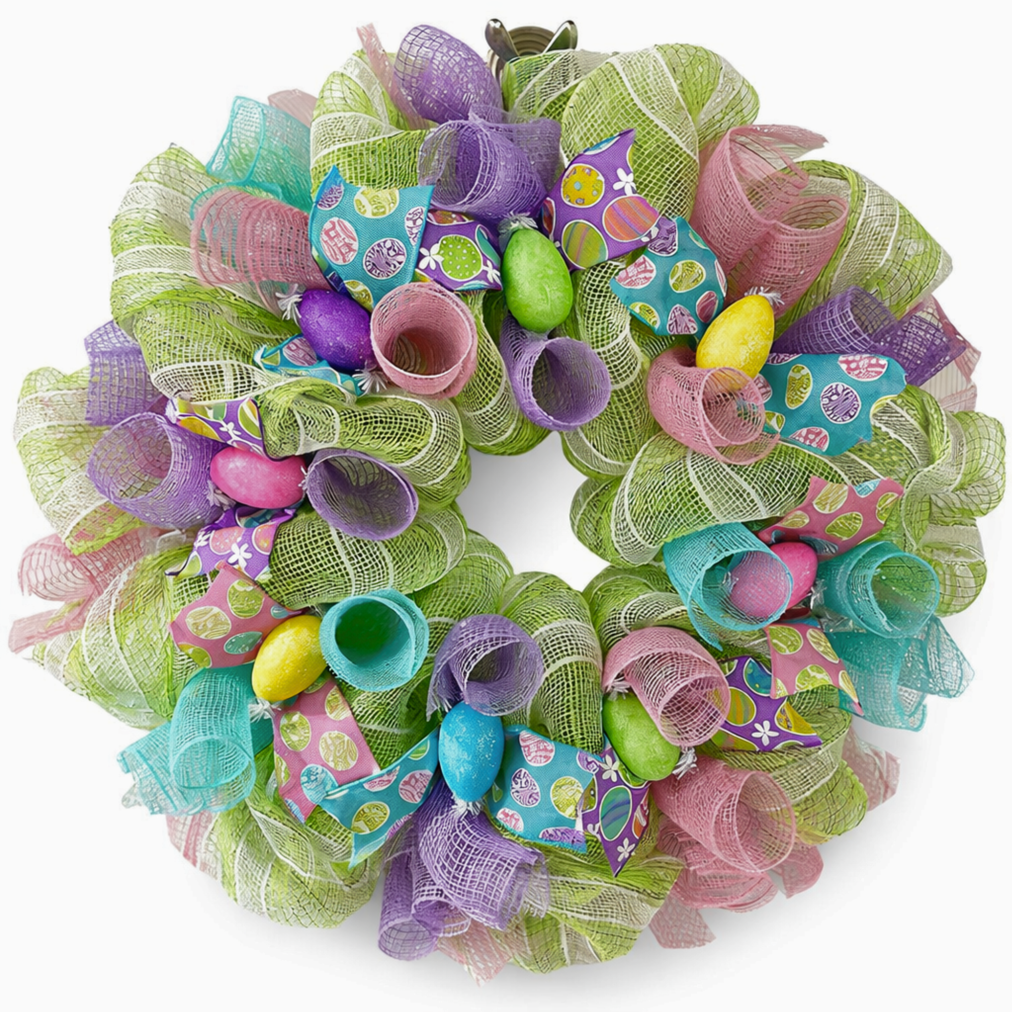 Pastel Easter Egg Ribbon Wreath Handmade Deco Mesh