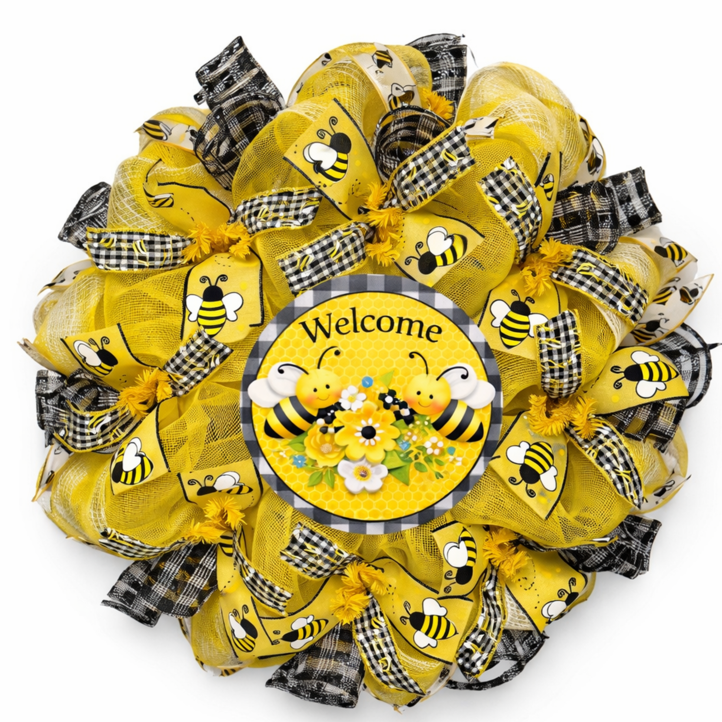 Bee Our Guest Spring Summer Welcome Wreath Handmade Deco Mesh