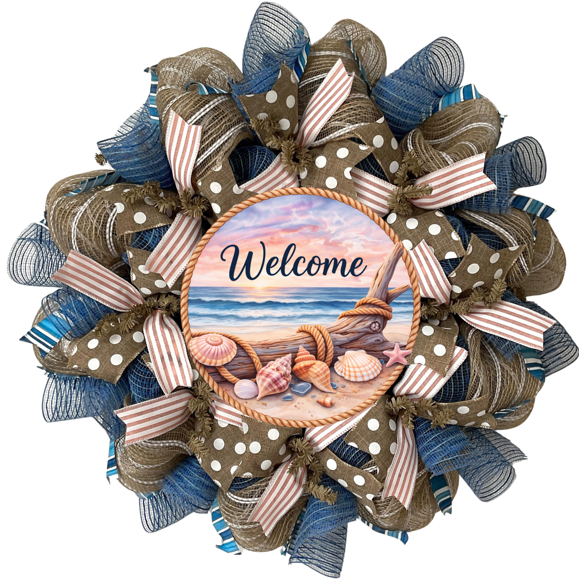 Welcome Seashell Coastal Wreath Available in 24 inch and 28 inch diameters