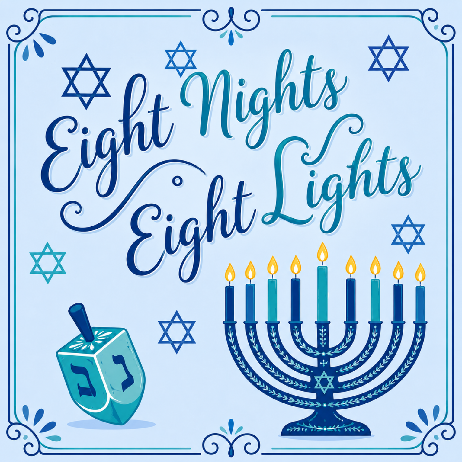Eight Nights Eight Lights Hanukkah Sign or Door Hanger
