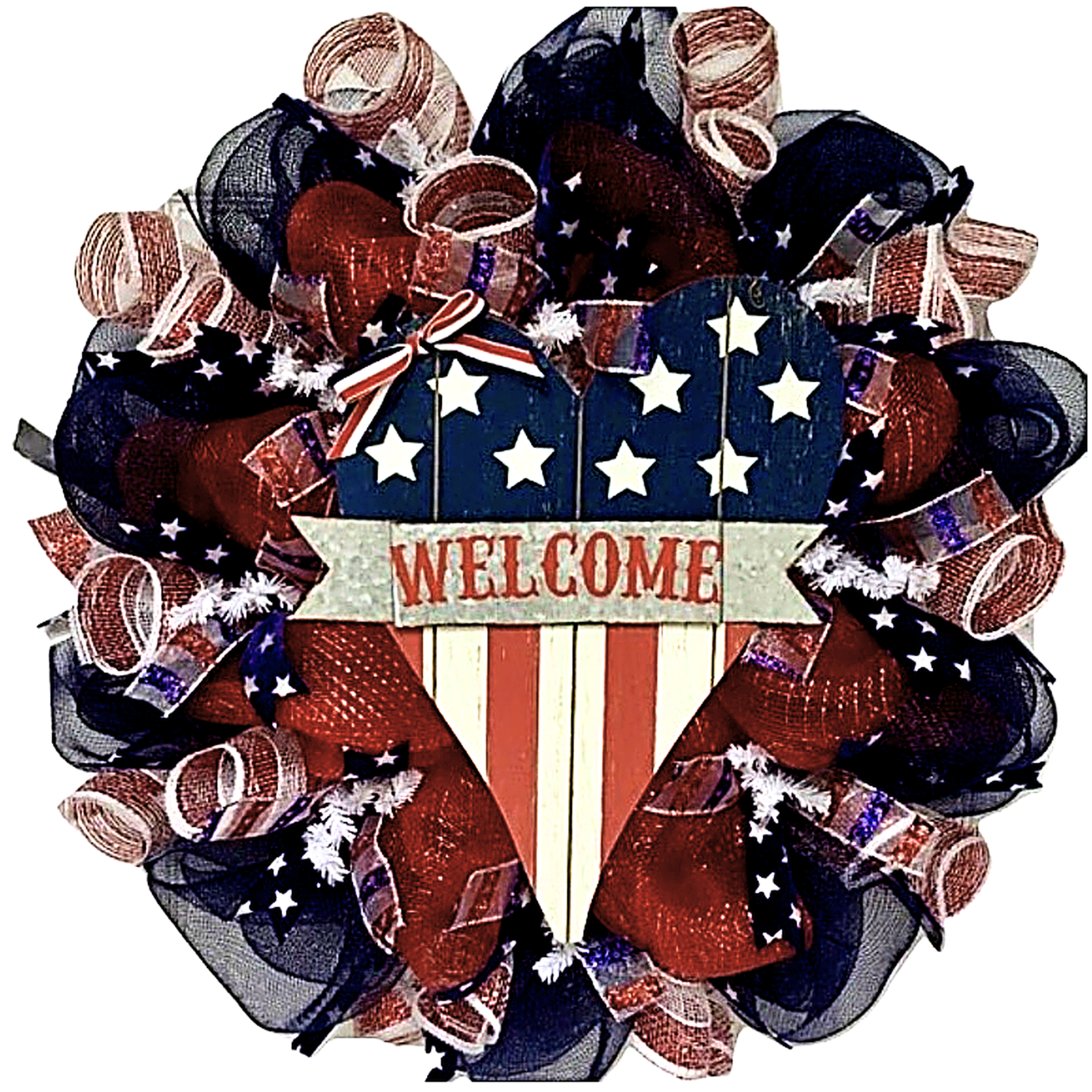 Patriotic Heart Handmade Deco Mesh Wreath