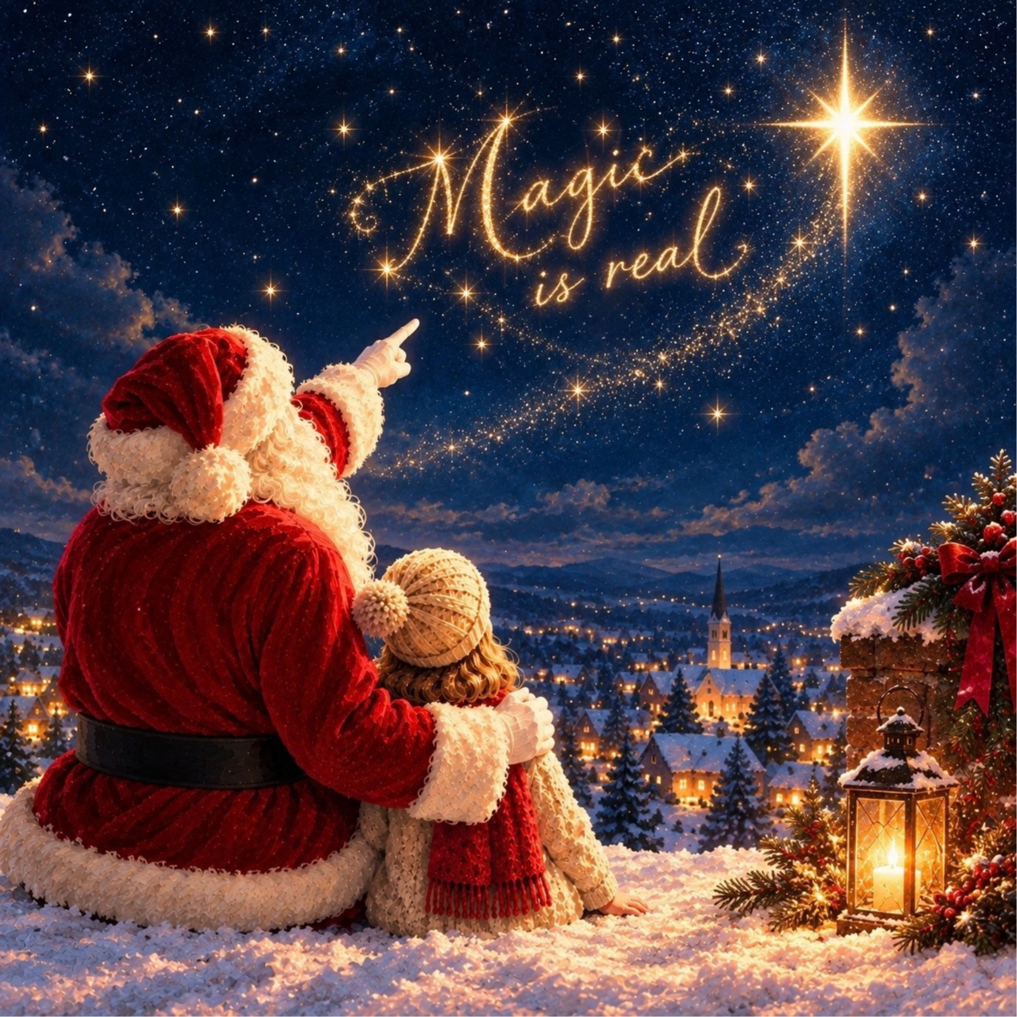 Star of Wonder Magic is Real Santa With Child Sign or Door Hanger