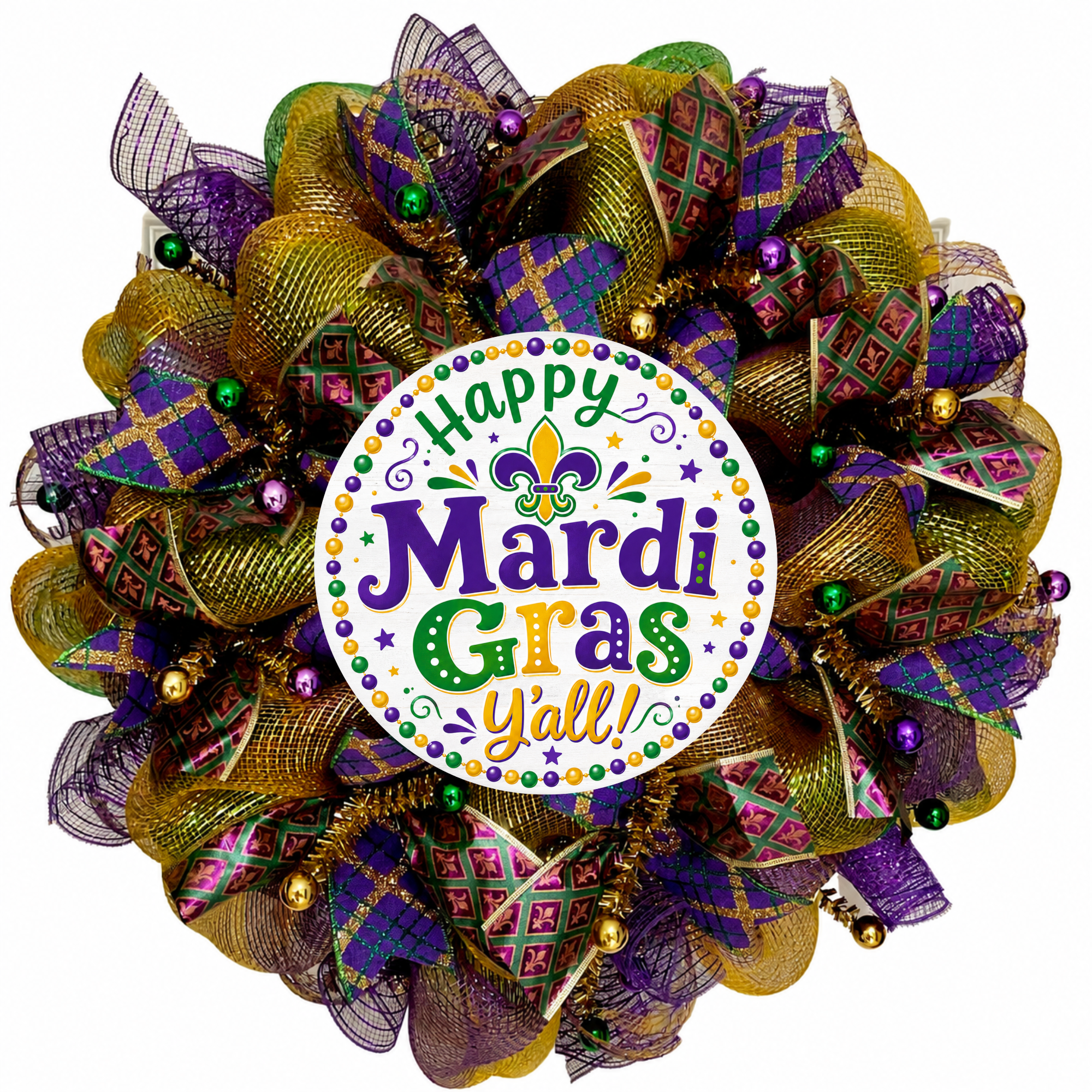 Happy Mardi Gras Y'all Wreath Handmade Deco Mesh 24 inch and 28 inch available