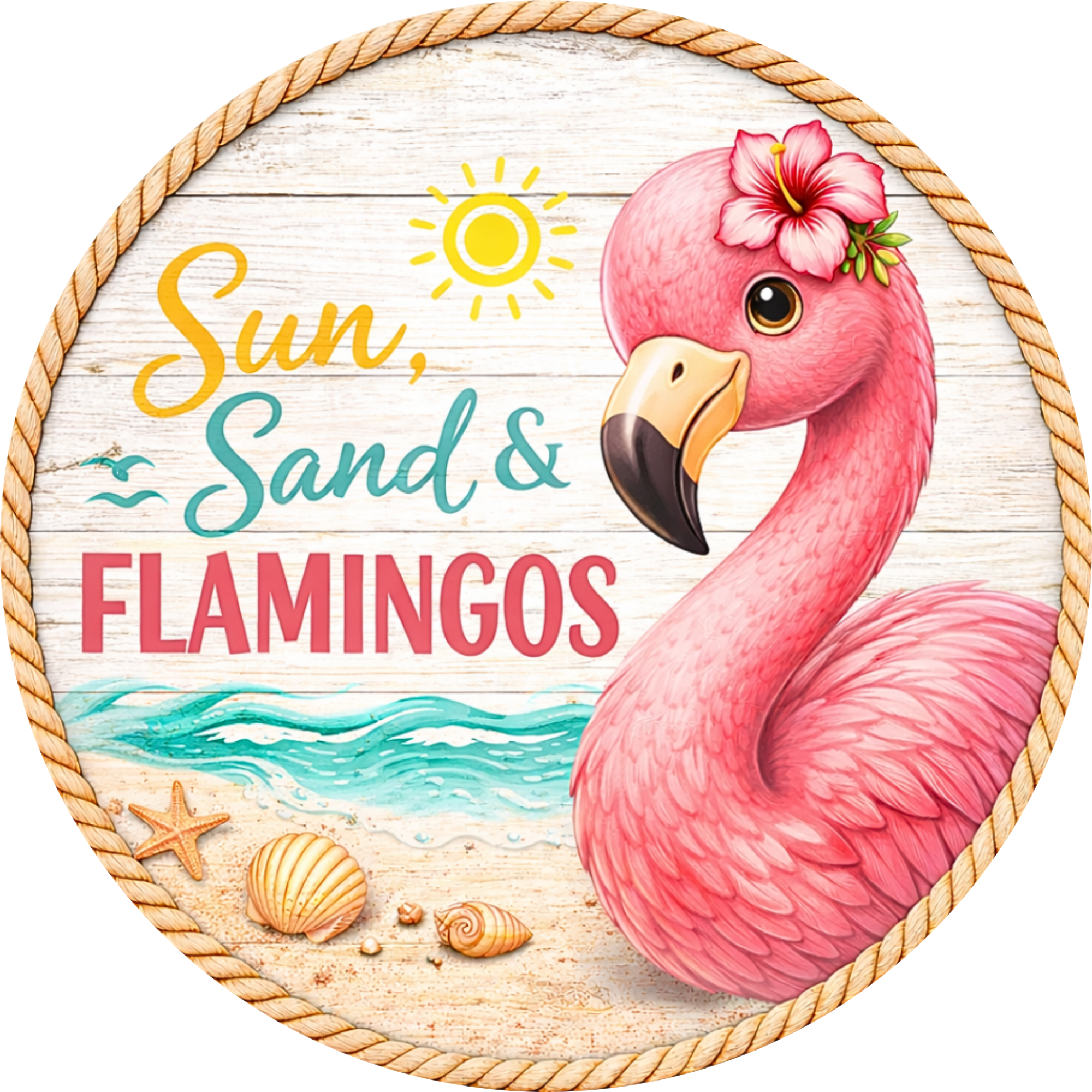 Sun Sand & Flamingos Summer Wreath Attachment, Sign or Door Hanger