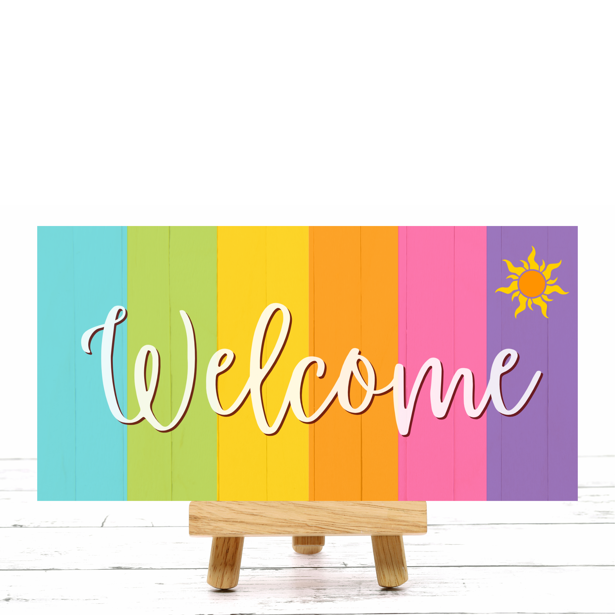 Spring or Summer Brightly Colored Welcome Sign, Wreath Attachment or Door Hanger