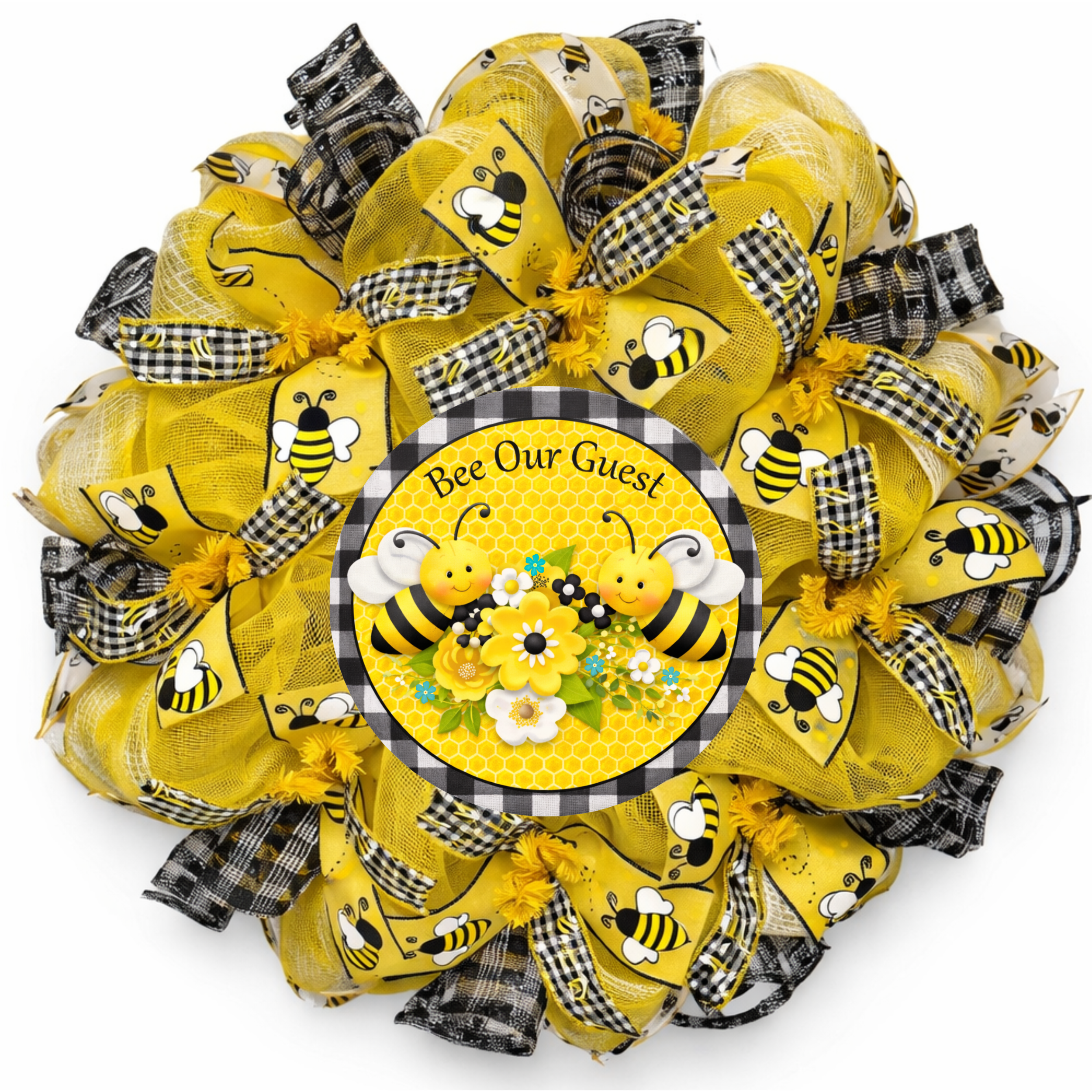 Bee Our Guest Spring Summer Welcome Wreath Handmade Deco Mesh