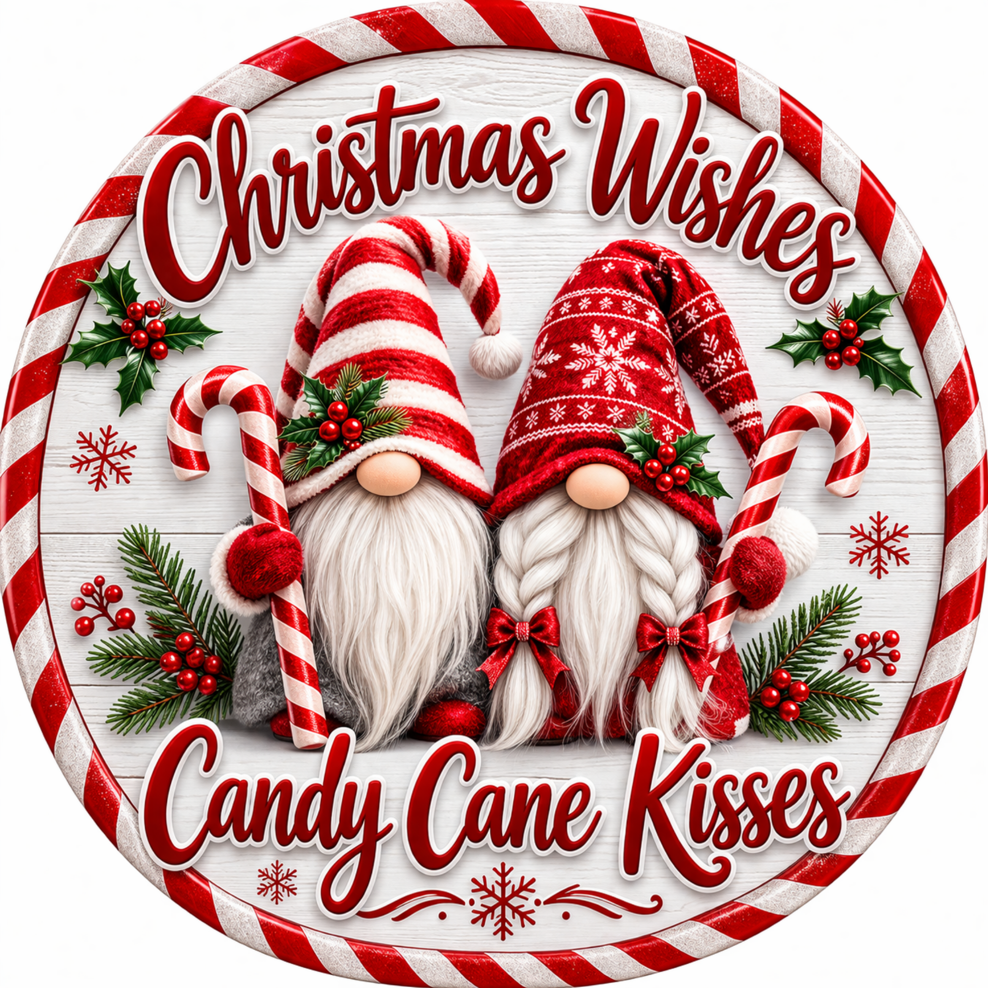 Christmas Wishes Candy Cane Kisses Sign, Wreath Attachment, Door Hanger