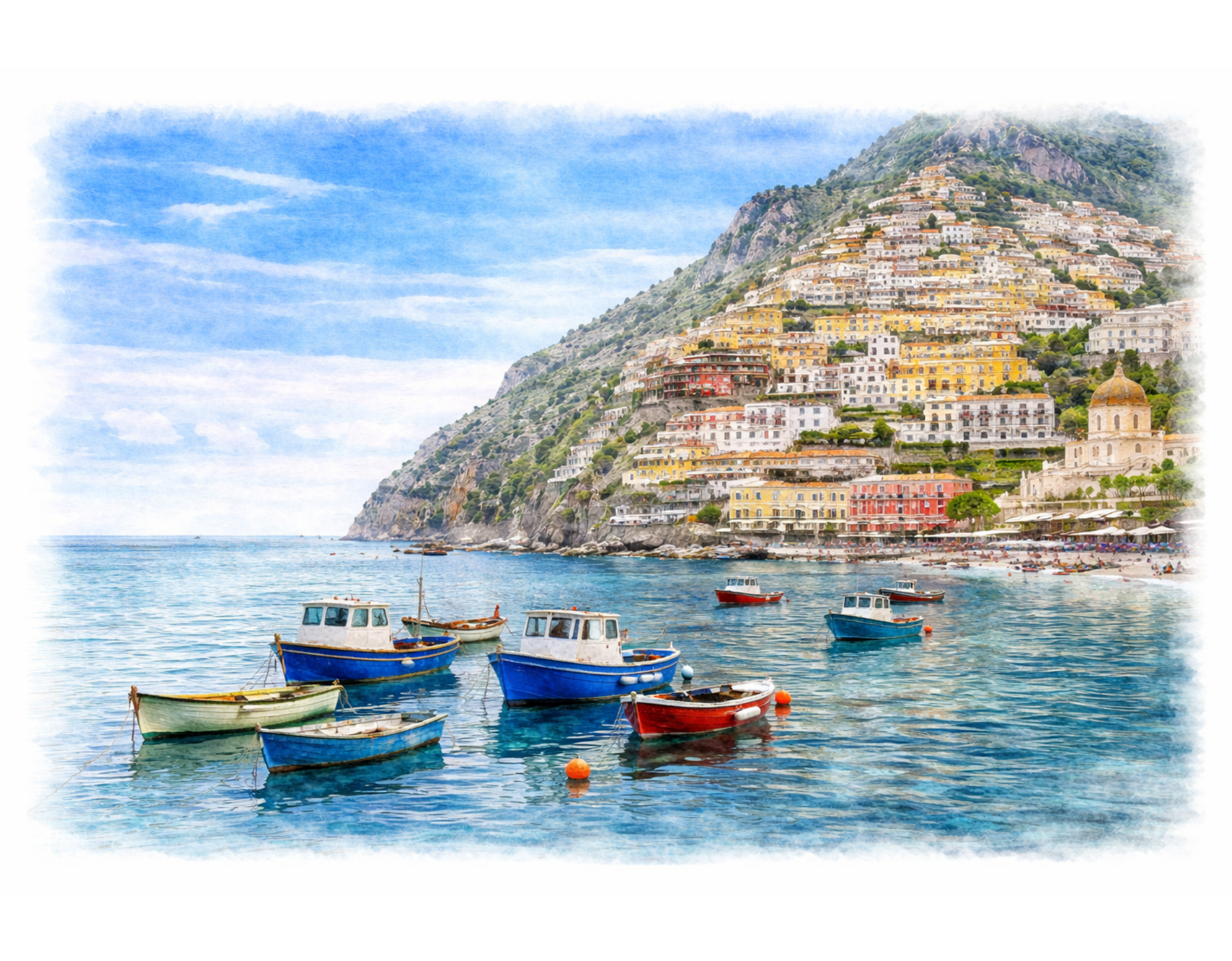 Watercolor Harbor Scene Sign or Hanger