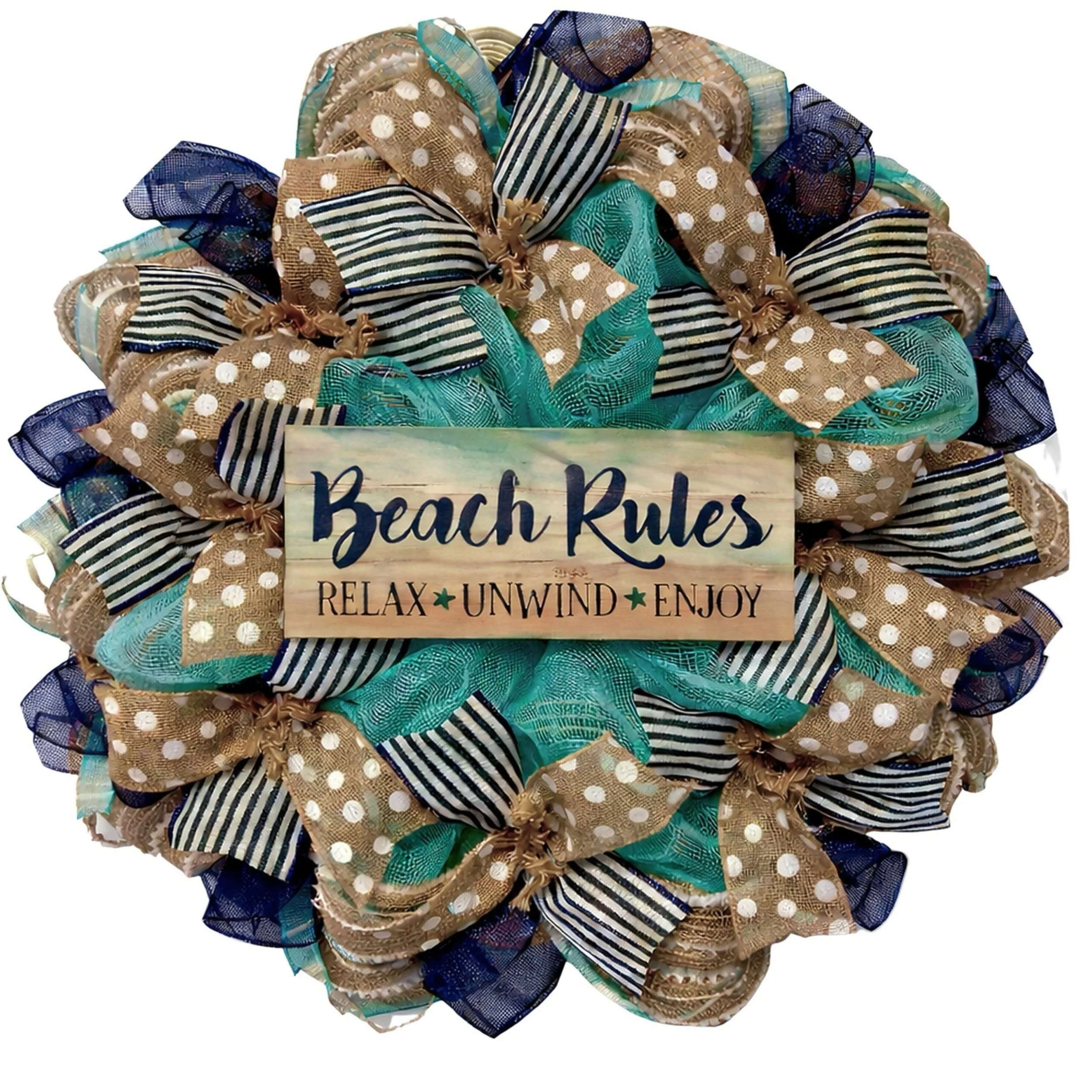 Beach Rules Handmade Deco Mesh Wreath