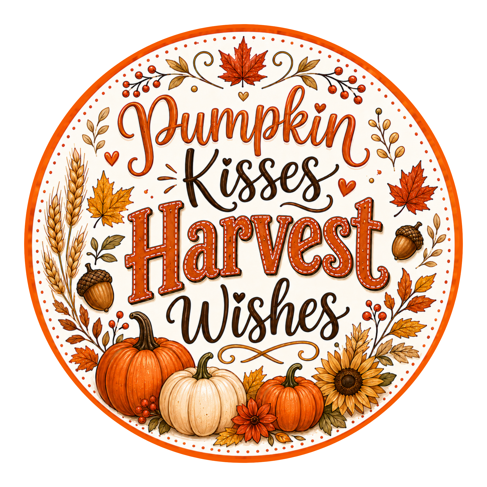 Pumpkin Kisses Harvest Wishes Sign, Wreath Attachment or Door Hanger