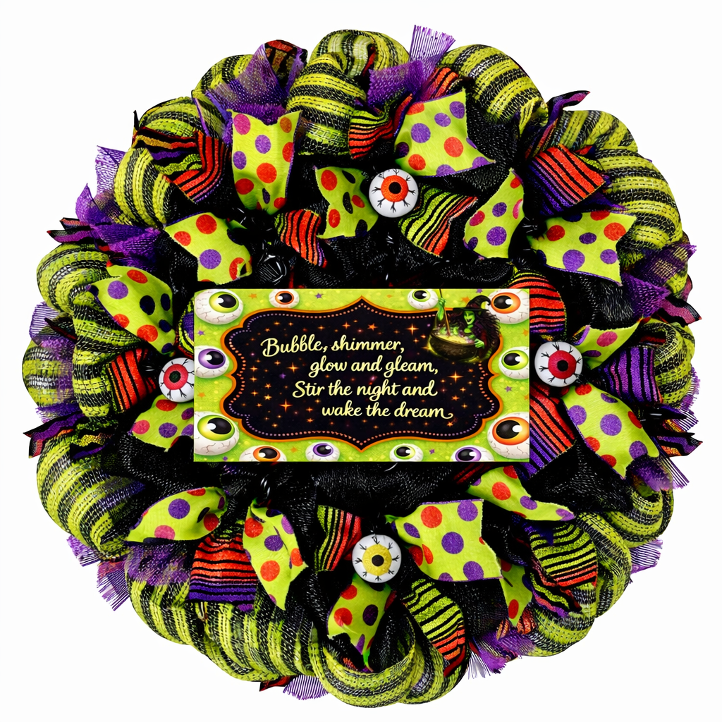 Witch's Chant Crazy Eyeball Halloween Wreath Handmade Deco Mesh