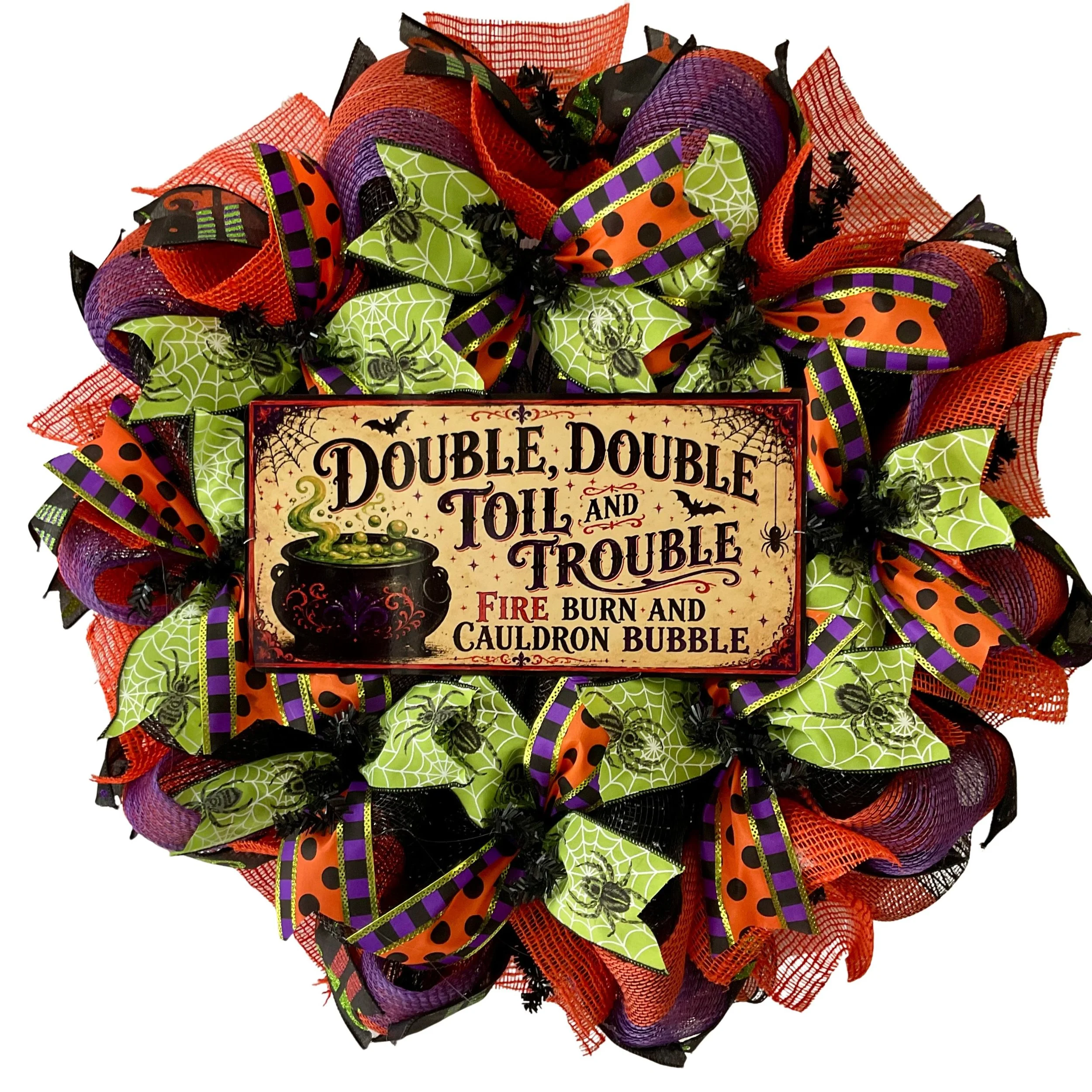 Double Double Toil And Trouble Fires Burn And  Cauldron Bubble Halloween Wreath