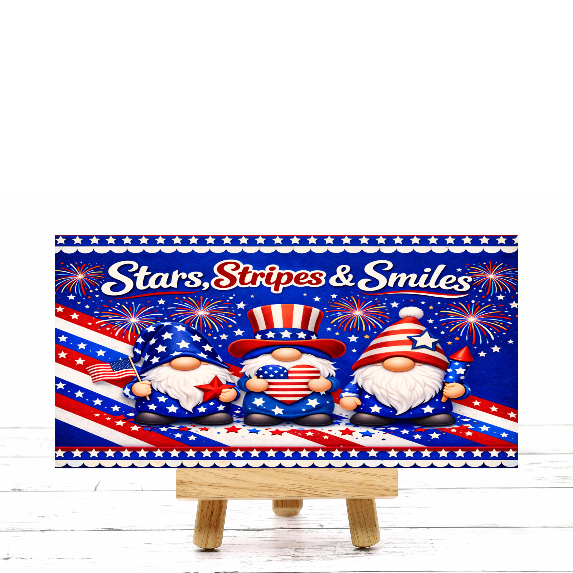 Stars Stripes & Smiles Patriotic Gnome Sign or Door Hanger