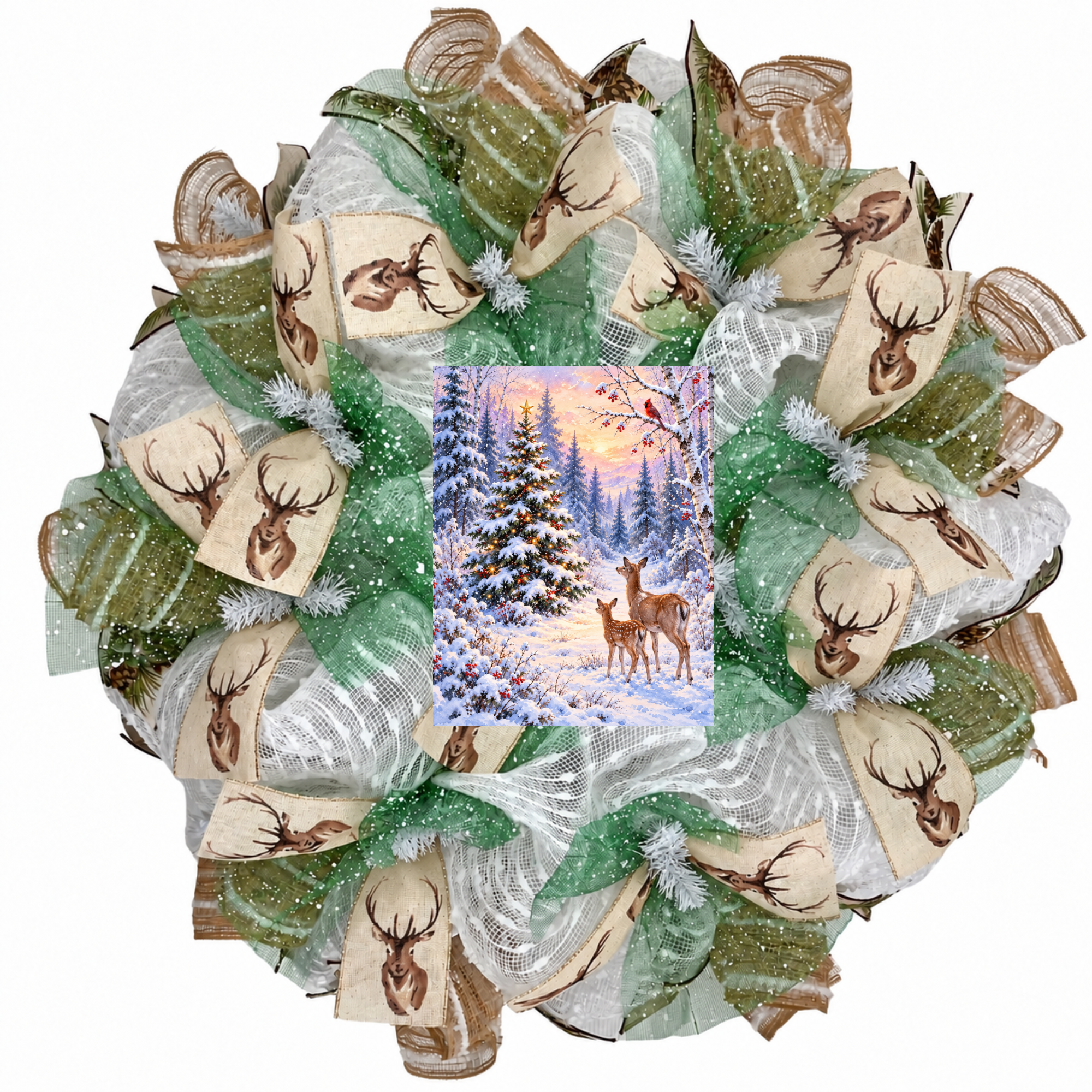 Winter Deer Wreath Handmade Deco Mesh