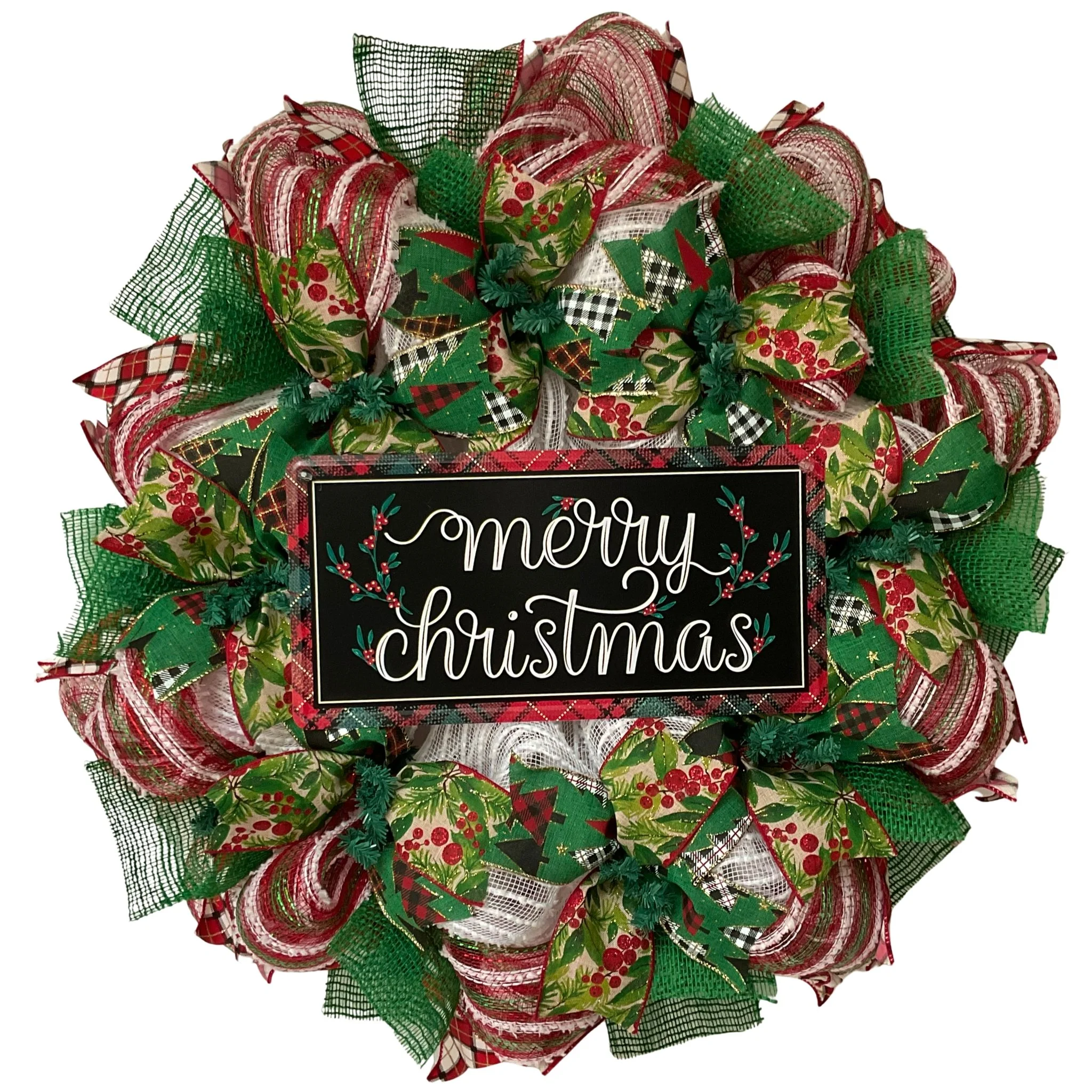 Merry Christmas Plaid Border Handmade Wreath