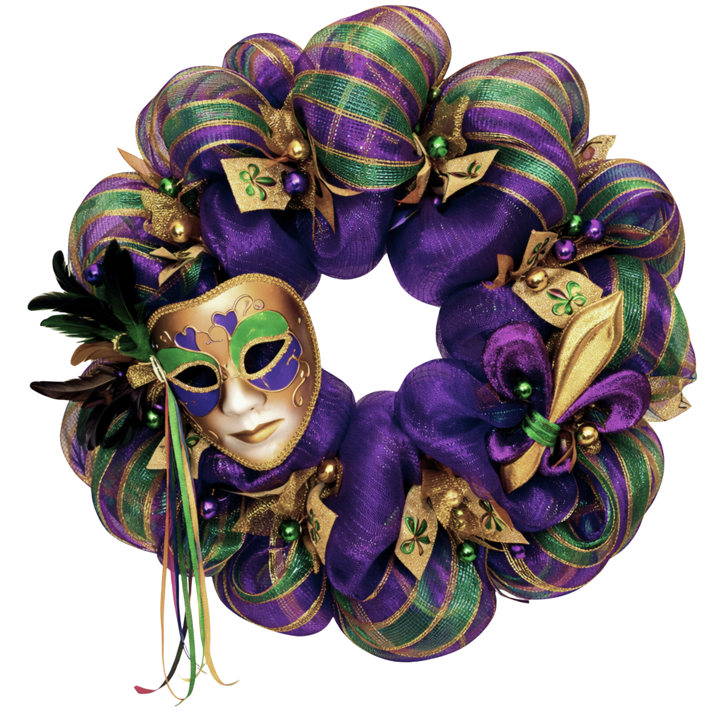 Extra Large Mardi Gras Wreath With Beautiful Mask and  Fleur De Lis 28 inches