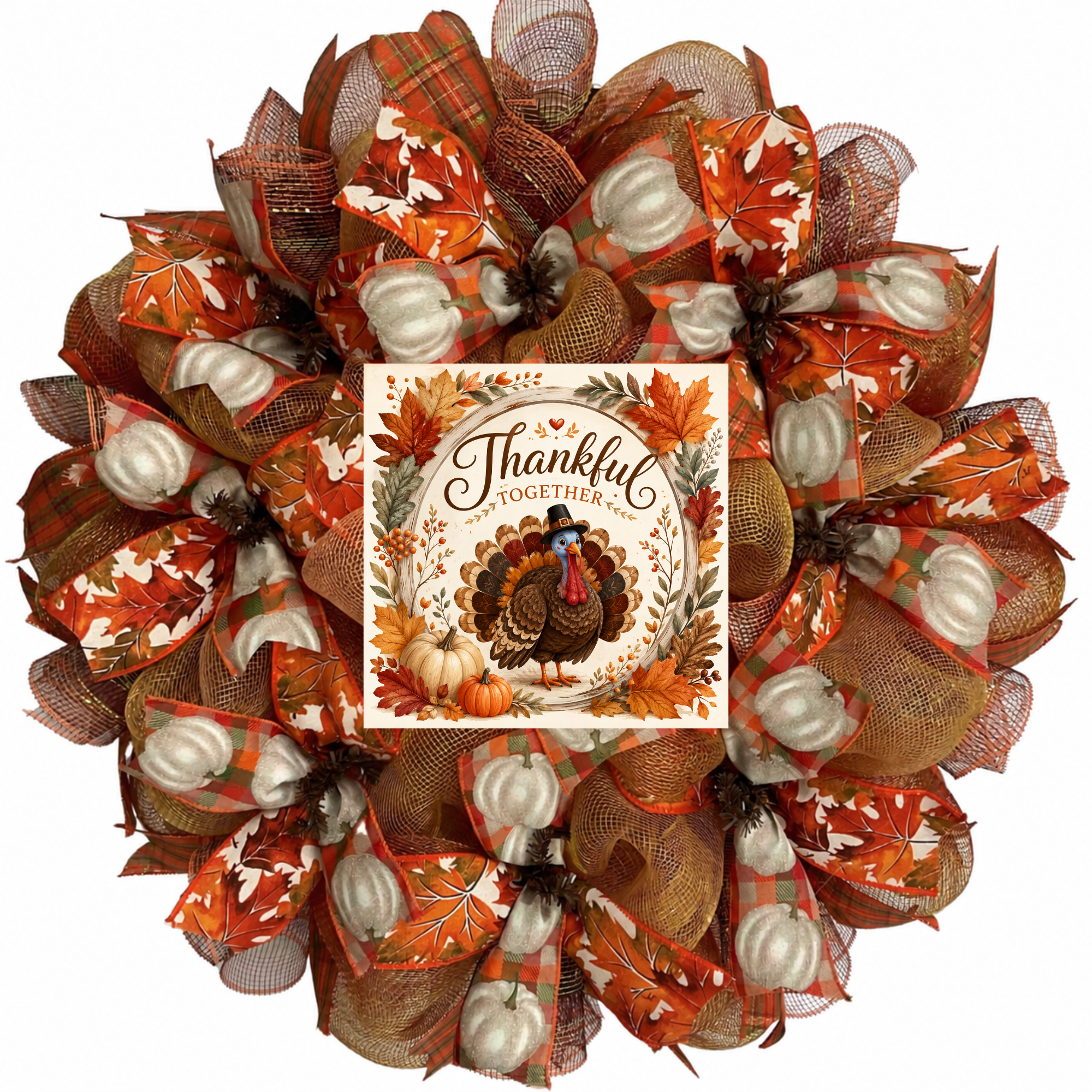 Thankful Together Handmade Thanksgiving Deco Mesh Wreath
