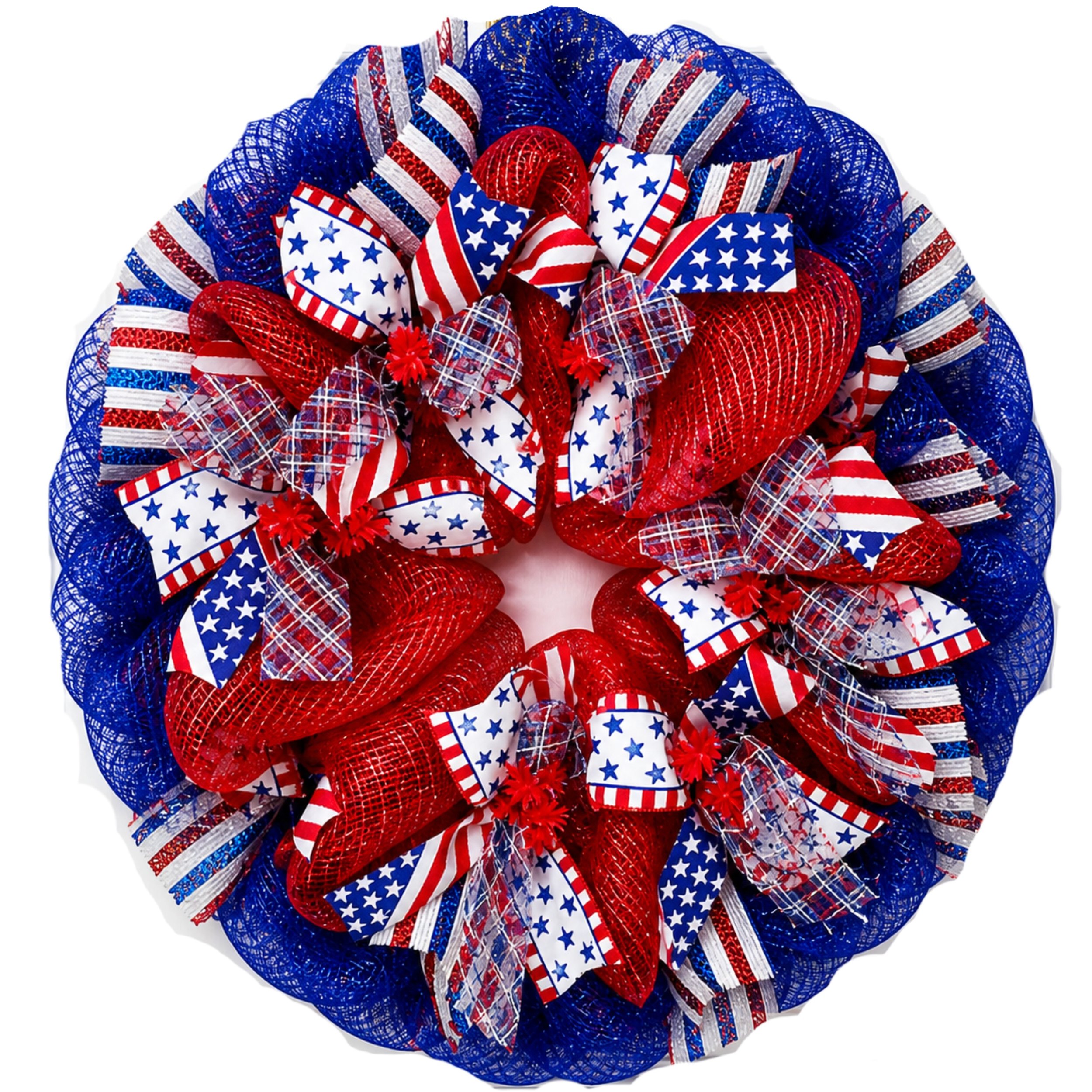 Three Cheers For The Red White And Blue Patriotic Ribbon Deco Mesh Wreath 24 inches