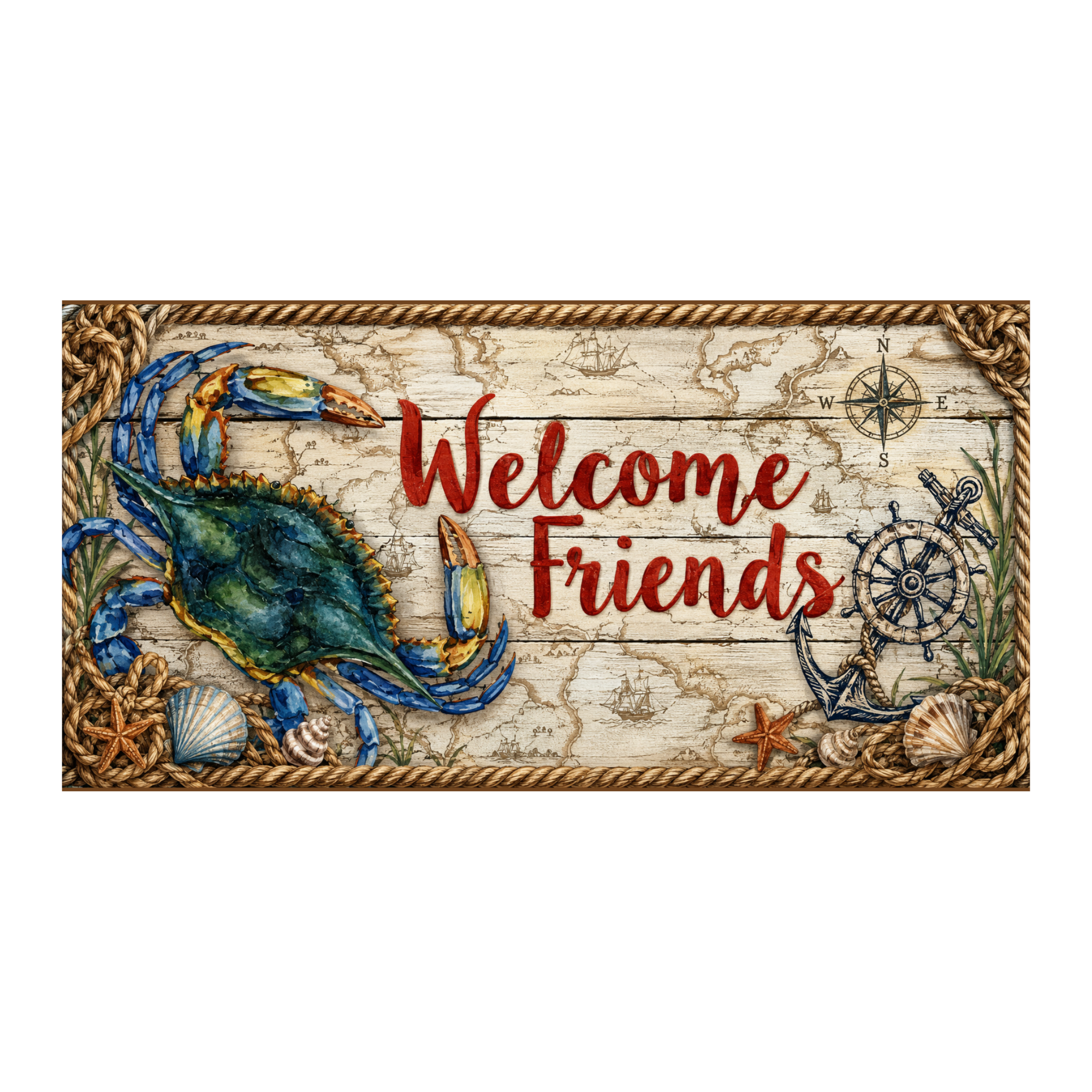 Welcome Friends Crab Nautical Sign or Door Hanger