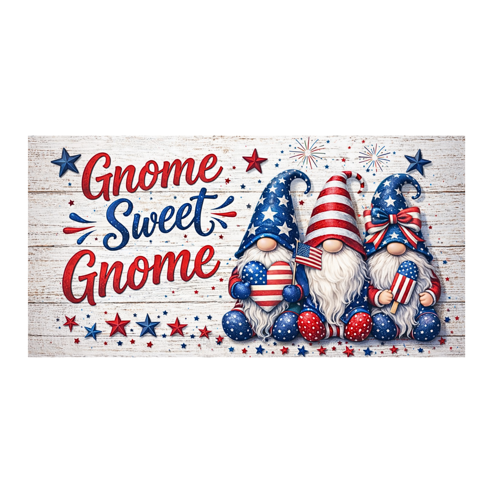 Gnome Sweet Gnome Patriotic Wreath Attachment, Sign or Door Hanger