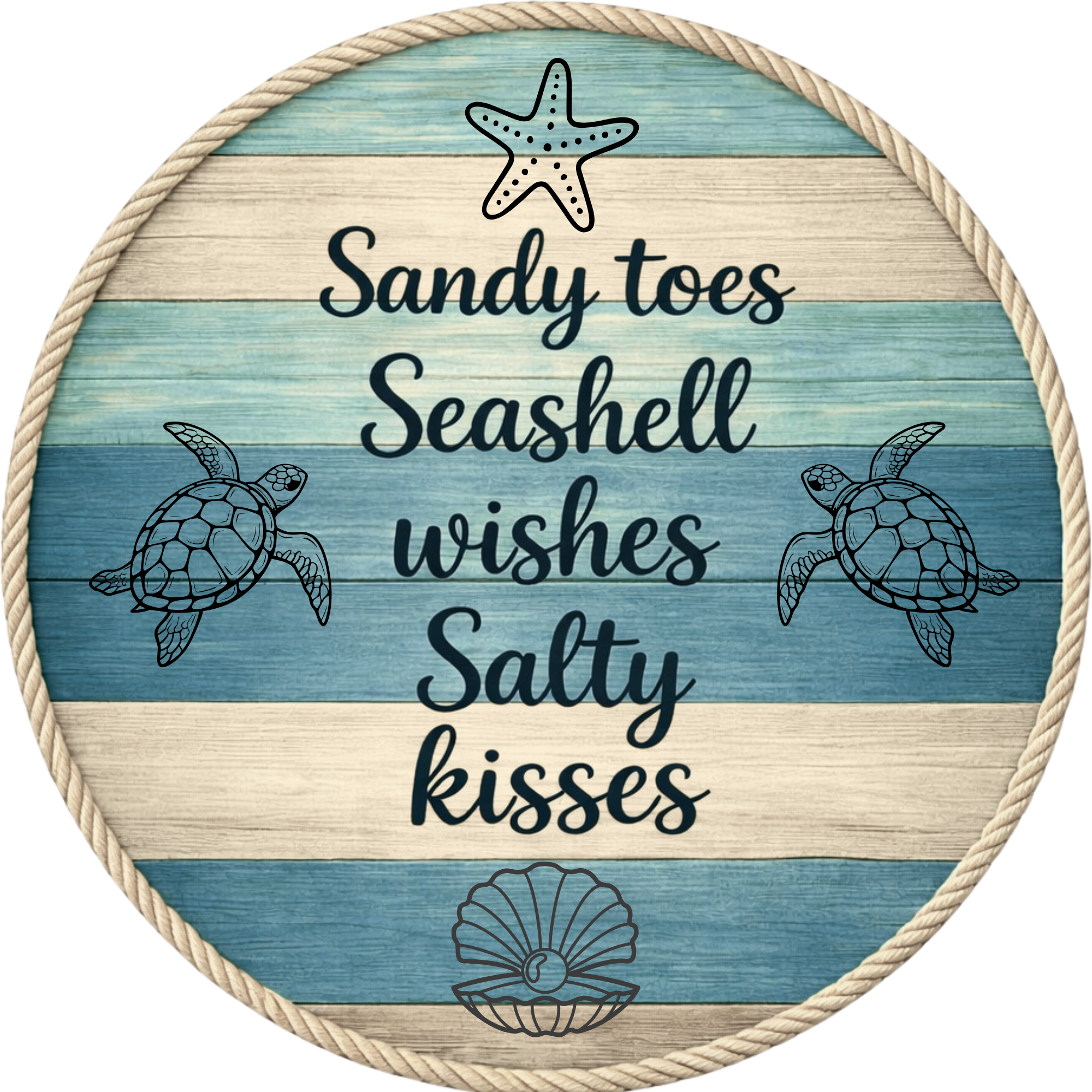 Beach Sandy Toes Seashell Wishes Salty Kisses Wreath Attachment, Sign or Door Hanger