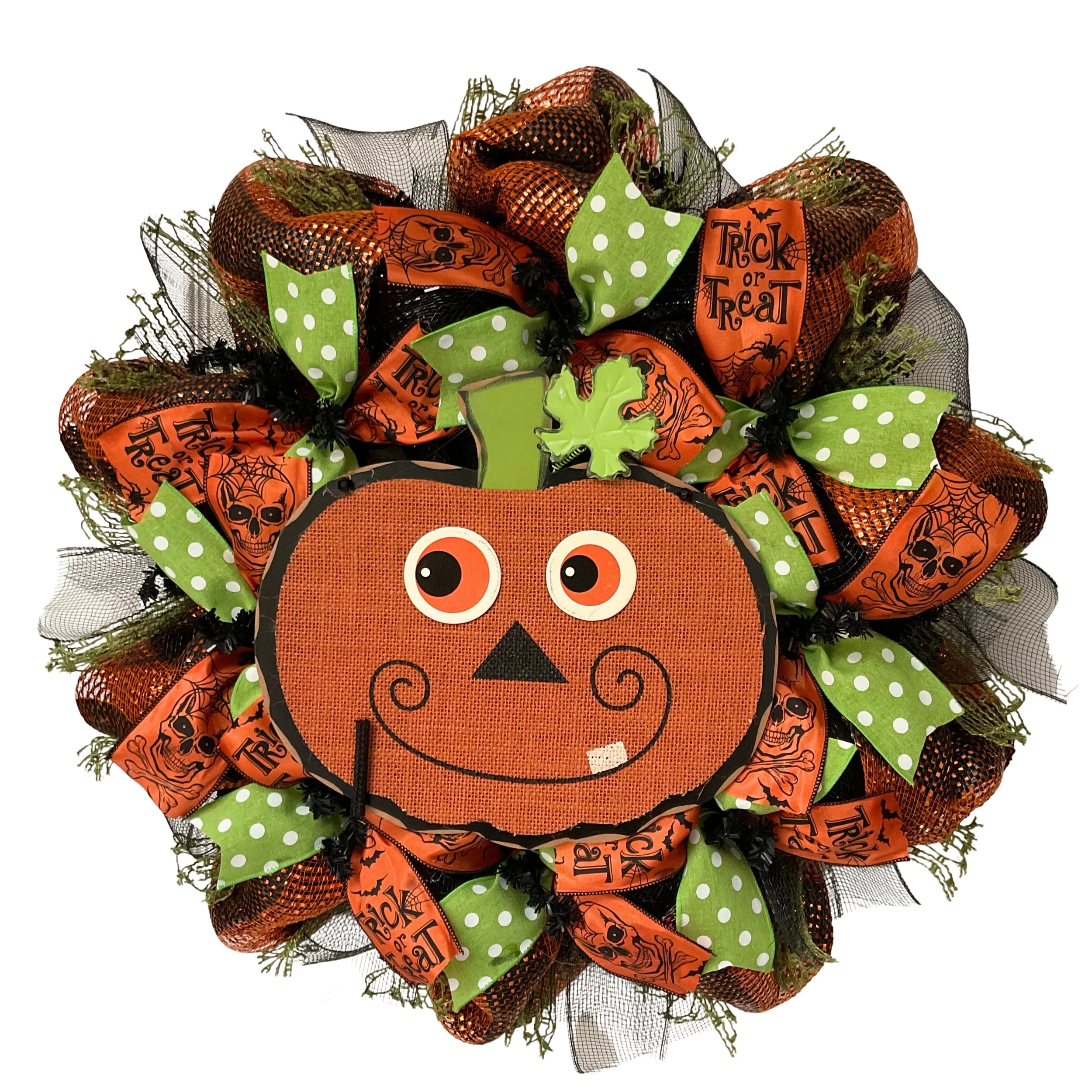 Goofy Pumpkin Halloween Deco Mesh Wreath Handmade