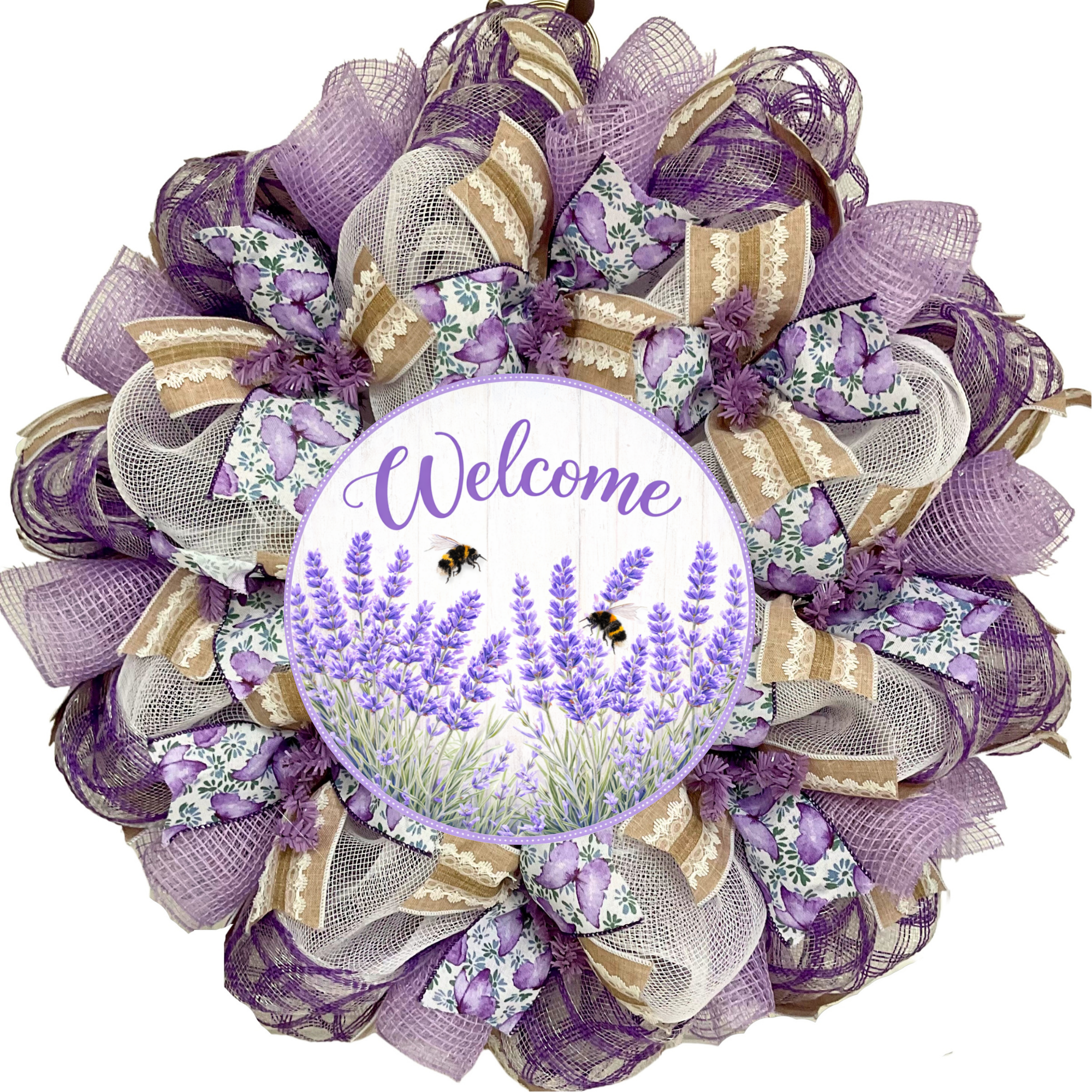 Lavender Welcome Wreath Handmade Deco Mesh 24 inch or 28 inch diameter