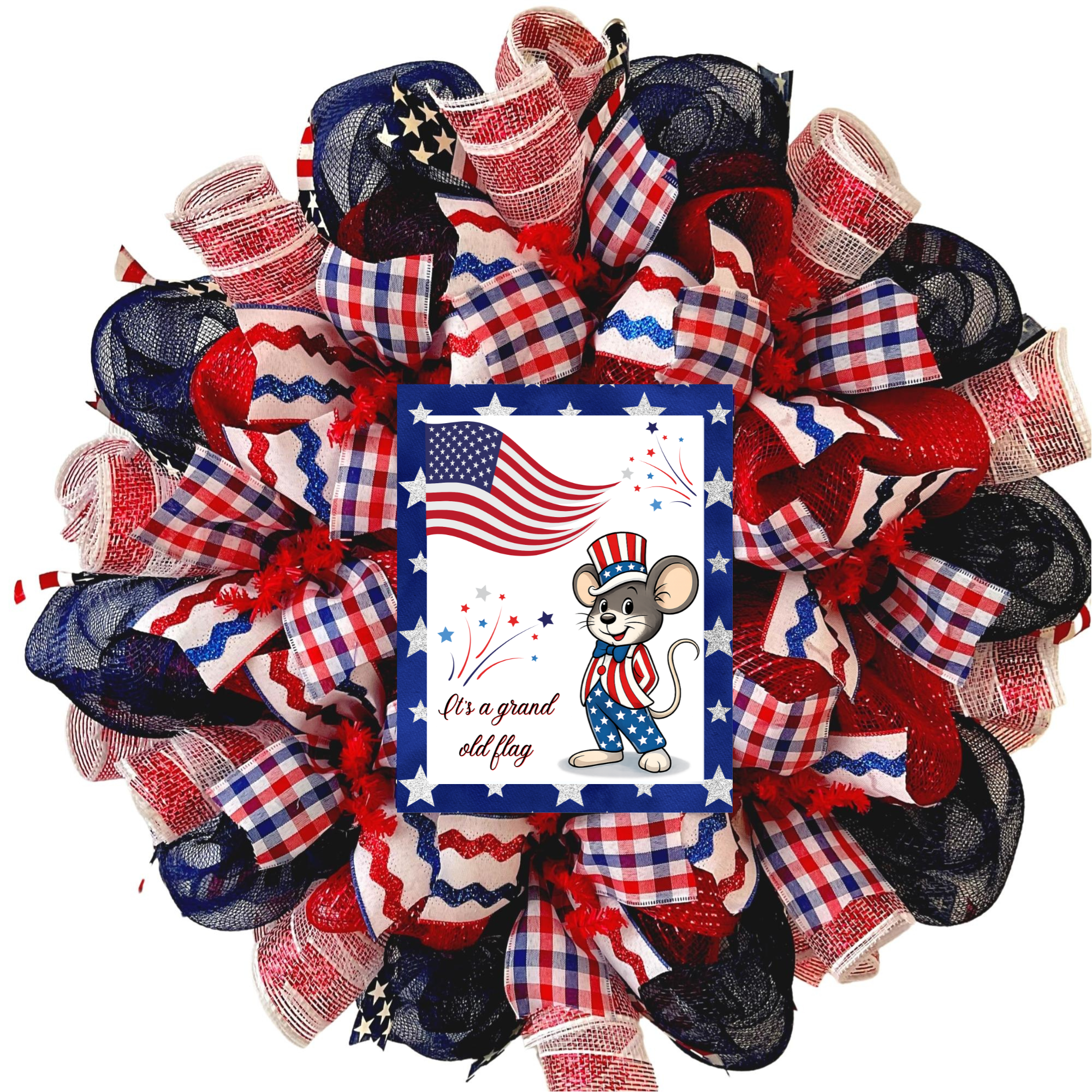 Its A Grand Old Flag Patriotic Deco Mesh Handmade Wreath