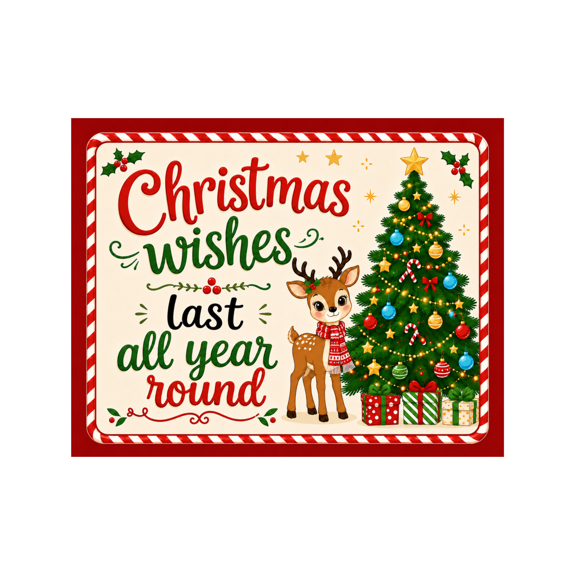 Inspirational Christmas Reindeer Christmas Wishes Last All Year Round Wreath Attachment, Door Hanger or Sign