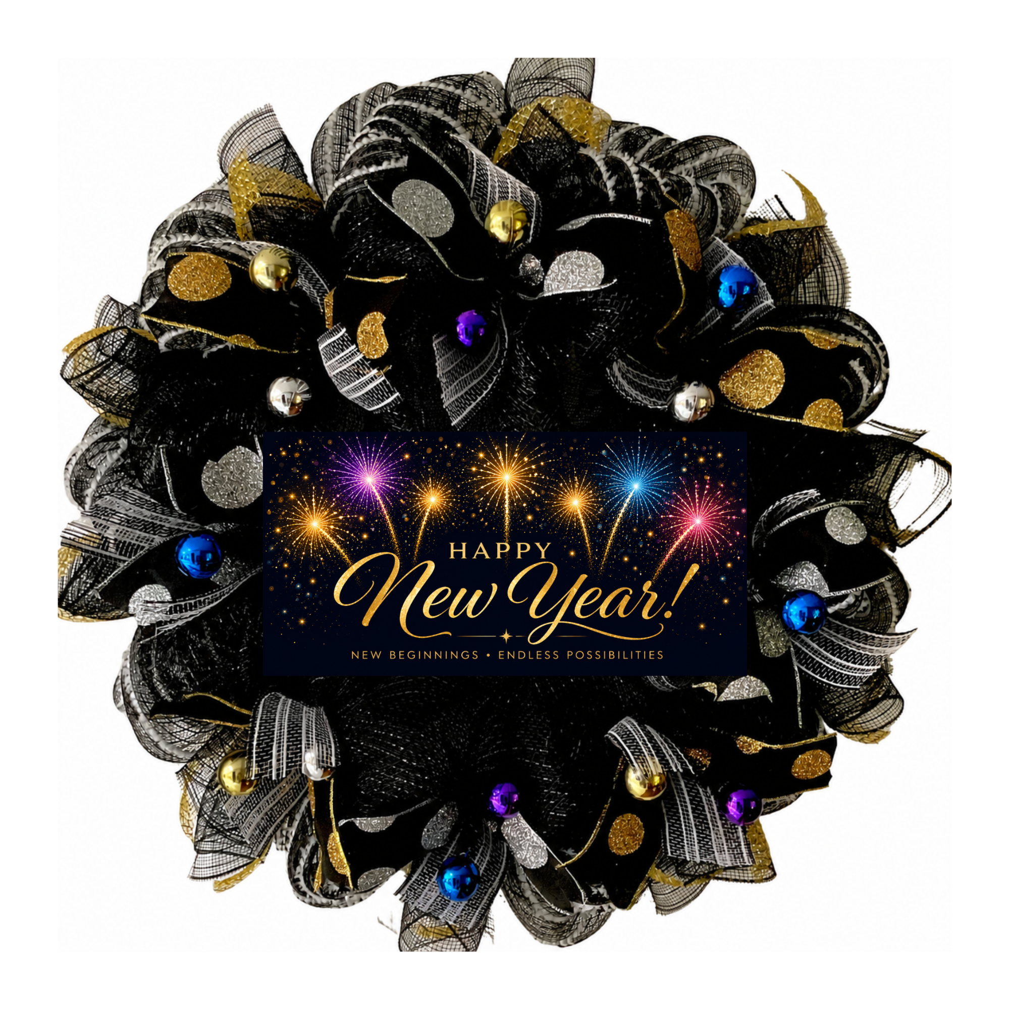 Happy New Year New Beginnings Endless Possibilities Handmade Wreath