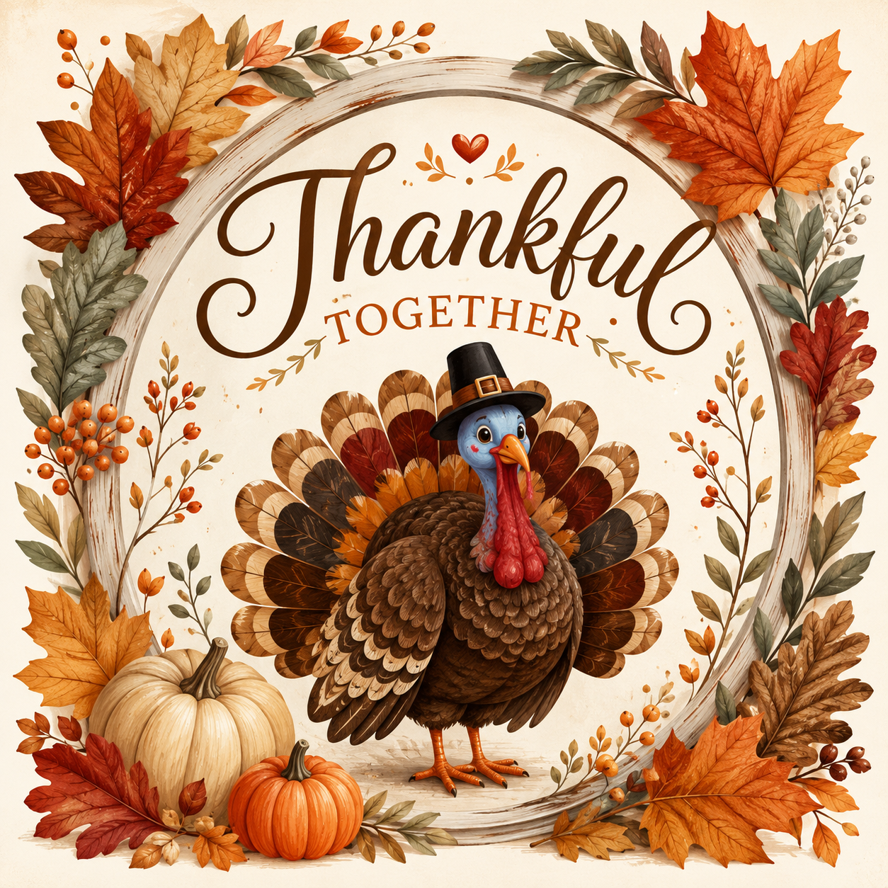 Happy Thanksgiving with Turkey and Pilgrim Hat Wreath Attachment, Sign or Door Hanger Available in 8 x 8 or 10 x 10 inches (Copy)