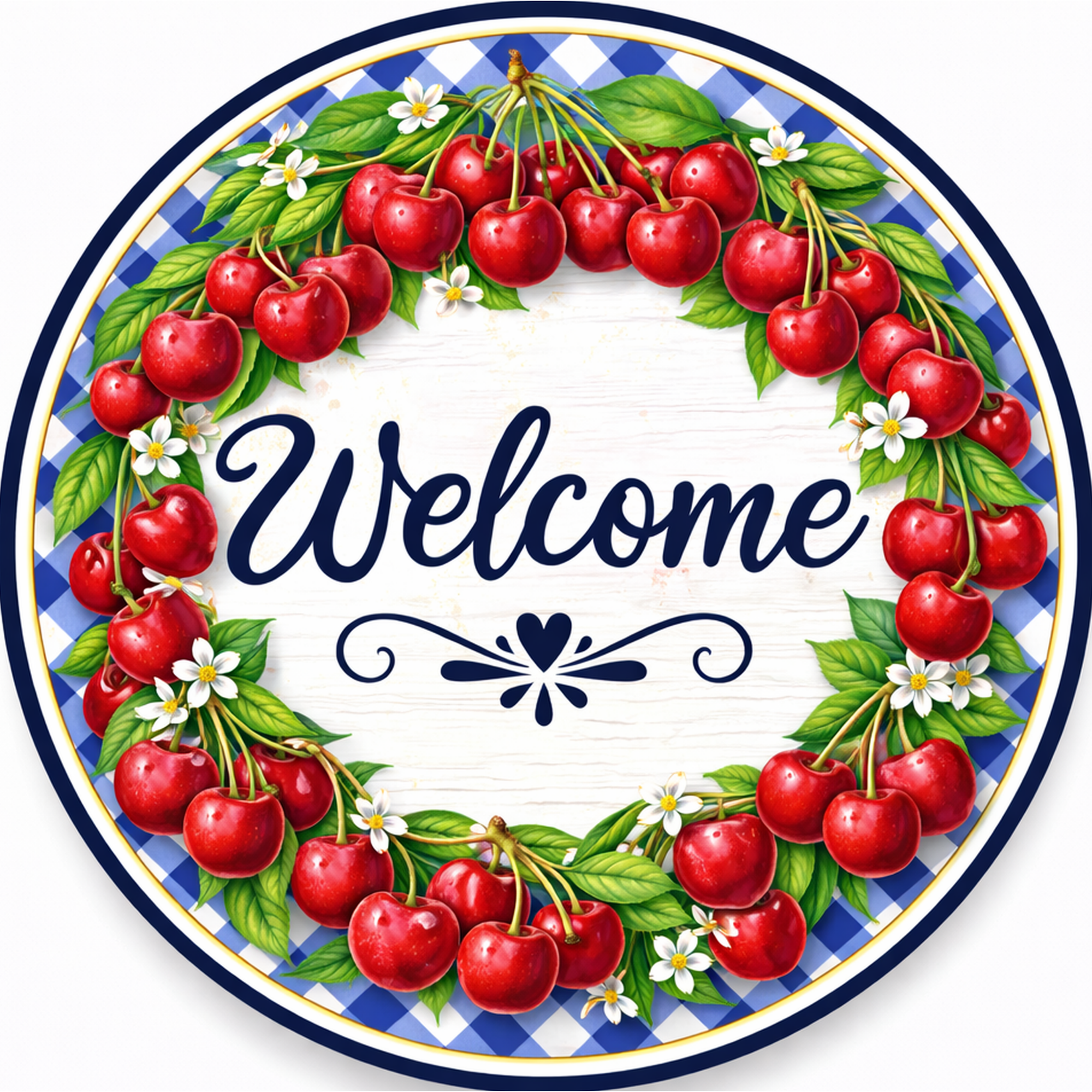 Welcome Cherries Summer Decorative Sign, Wreath Attachment or Door Hanger