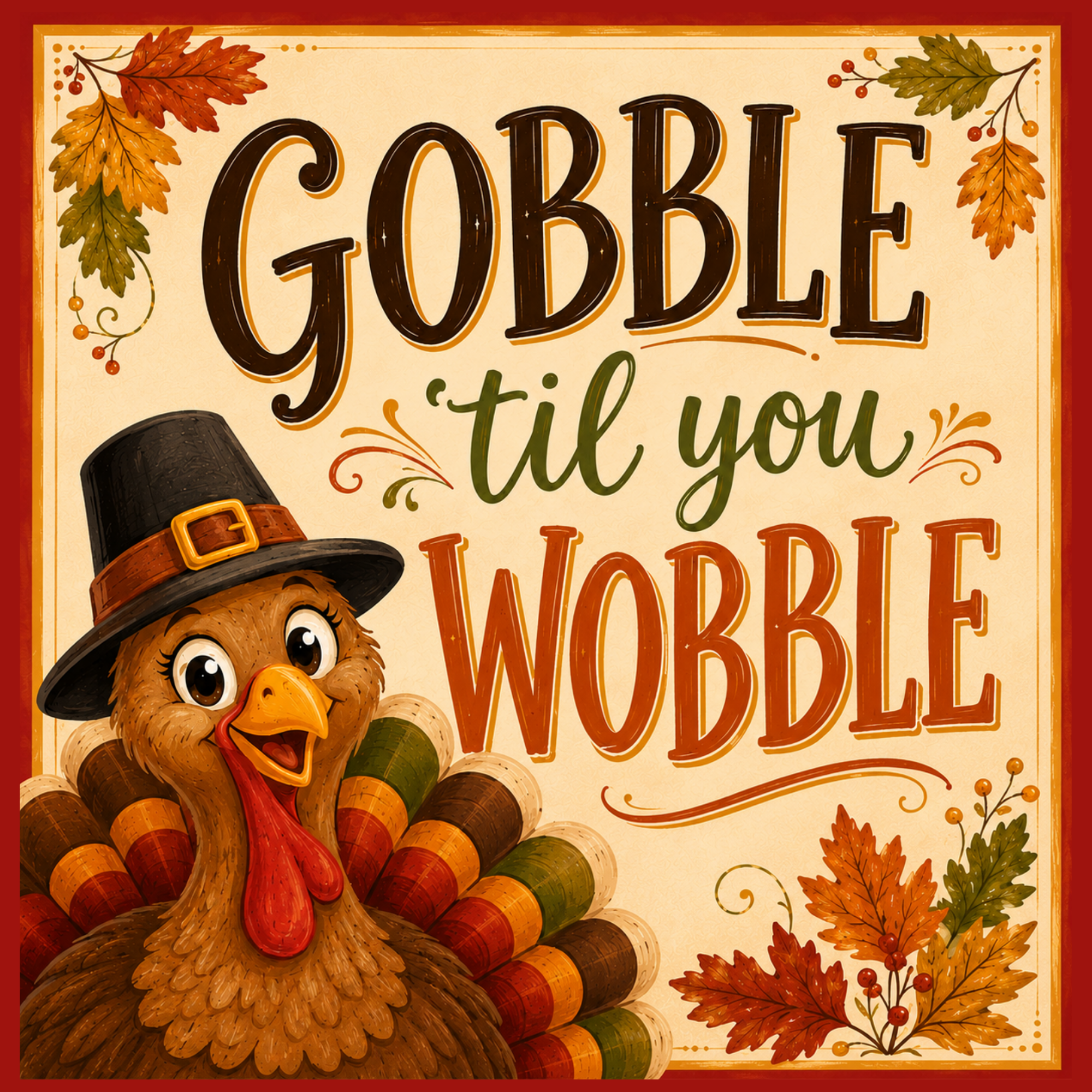 Gobble Til You Wobble Thanksgiving Sign, Wreath Attachment or Door Hanger 8 x 8 inches or 8 x 10 inches