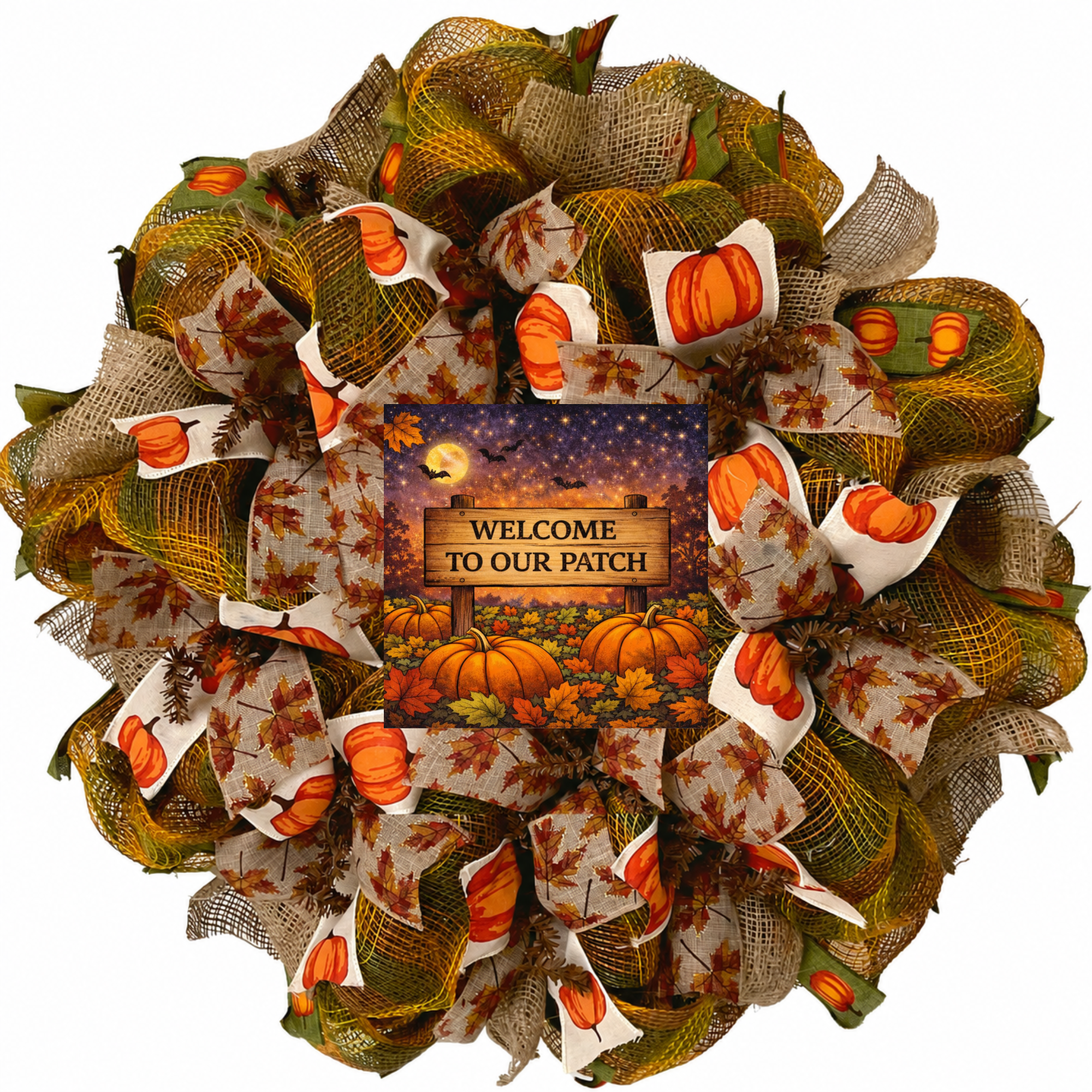 Welcome To Our  Pumpkin Patch Handmade Deco Mesh Halloween Wreath