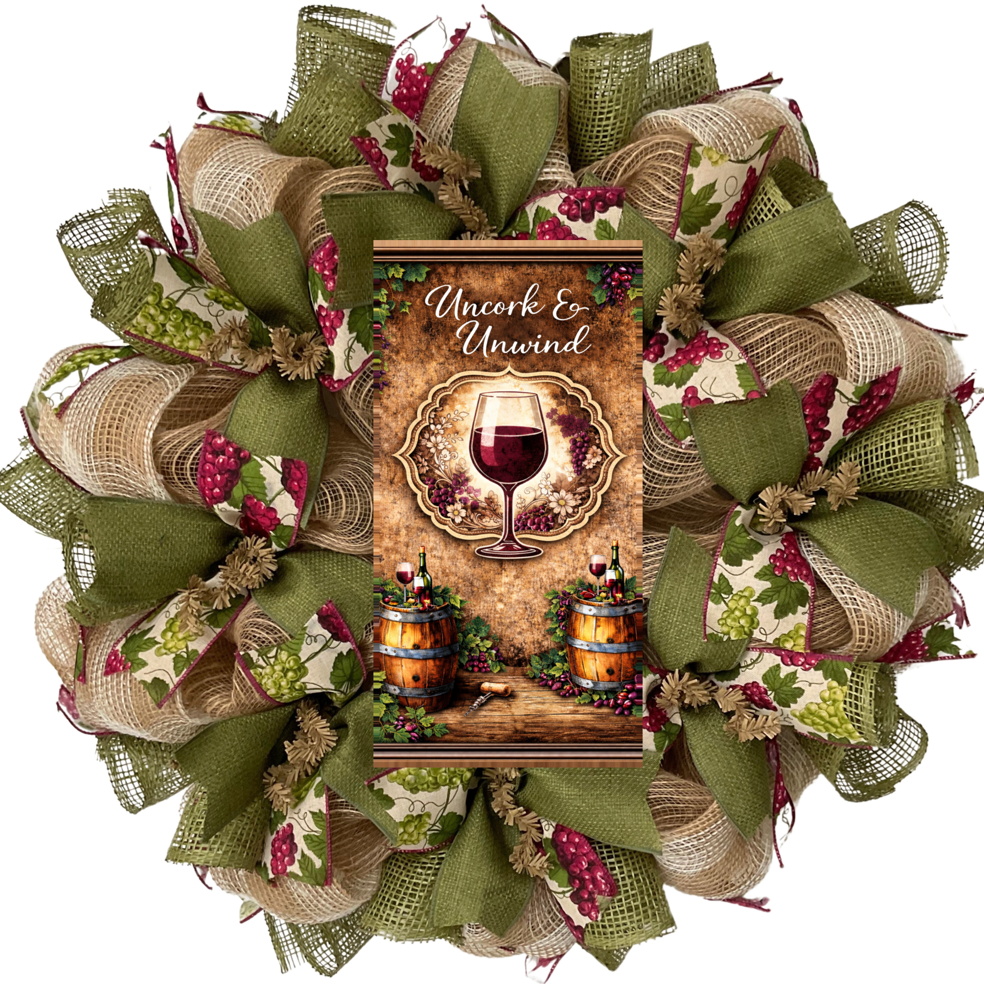 Uncork And Unwind Handmade Deco Mesh Burlap Wine Wreath