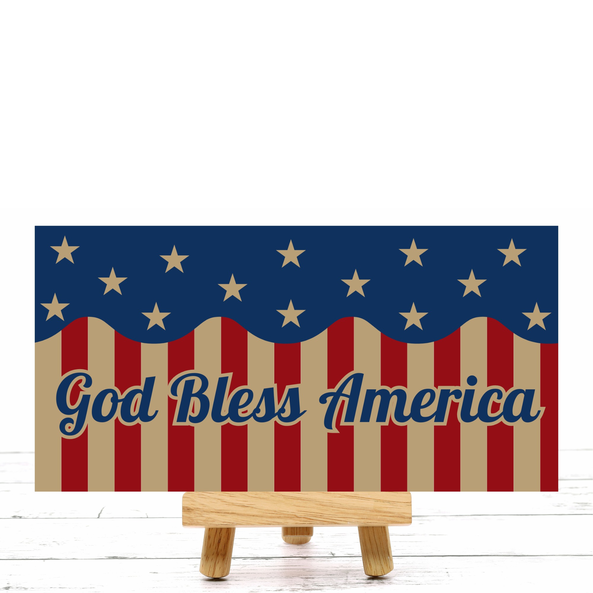 God Bless American Red Burlap and Blue Stars and Stripes Sign, Wreath Attachment
