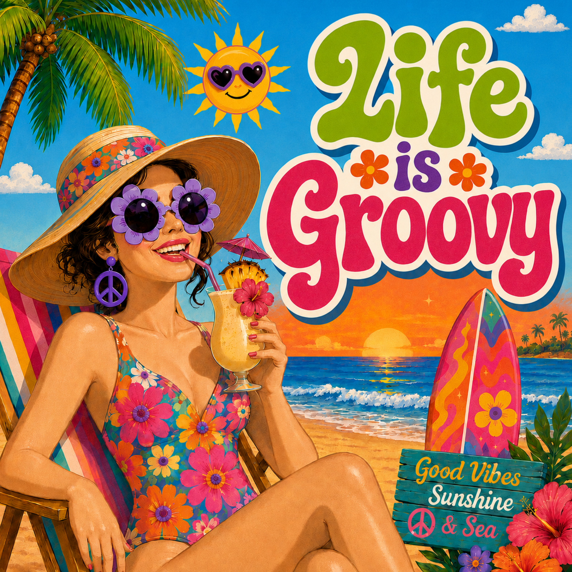 Life is Groovy Summer Wreath Attachment, Sign or Door Hanger